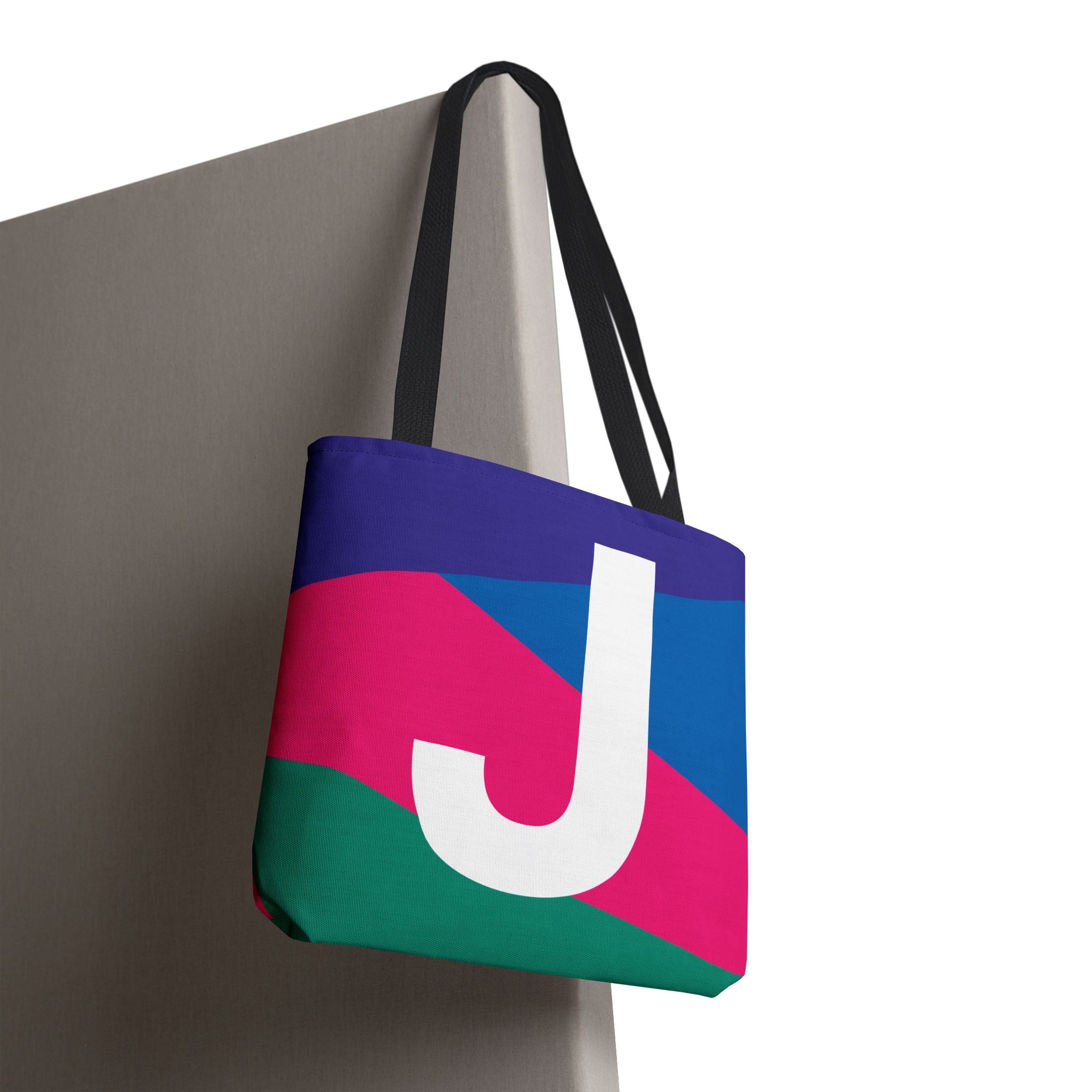 Monogram 'J' Colorblock Tote Bag — Personalized Initial J Shoulder Tote