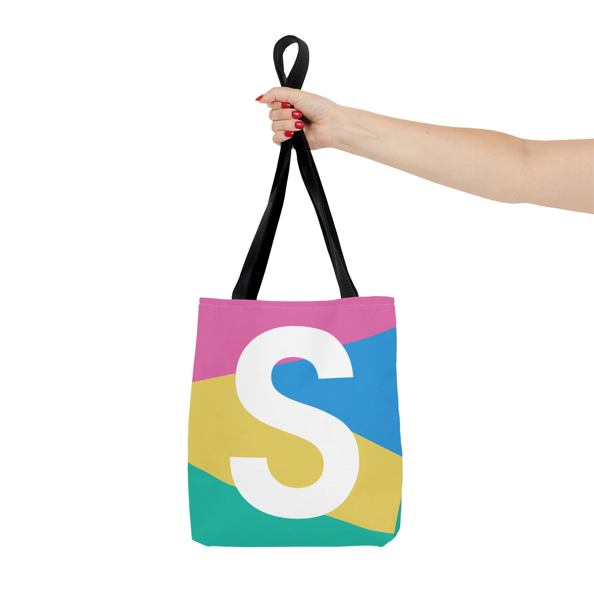 Monogram 'S' Colorblock Tote Bag — Personalized Initial S Shoulder Tote