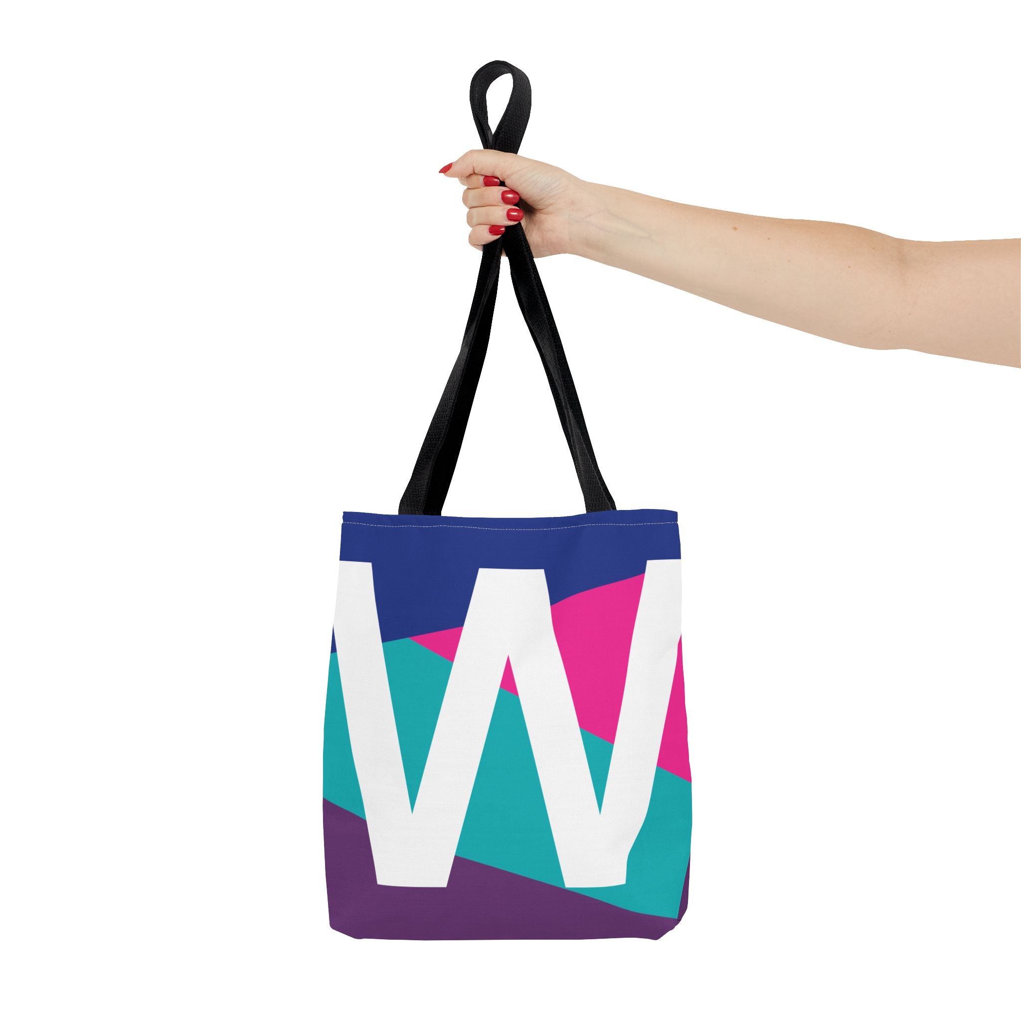 Monogram 'W' Colorblock Tote Bag — Personalized Initial W Shoulder Tote