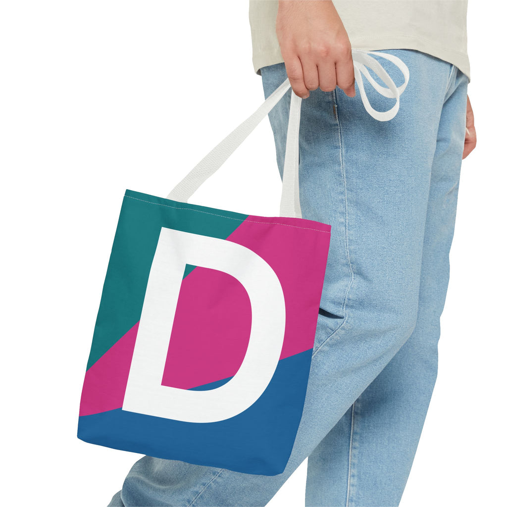 Monogram 'D' Colorblock Tote Bag — Personalized Initial D Shoulder Tote
