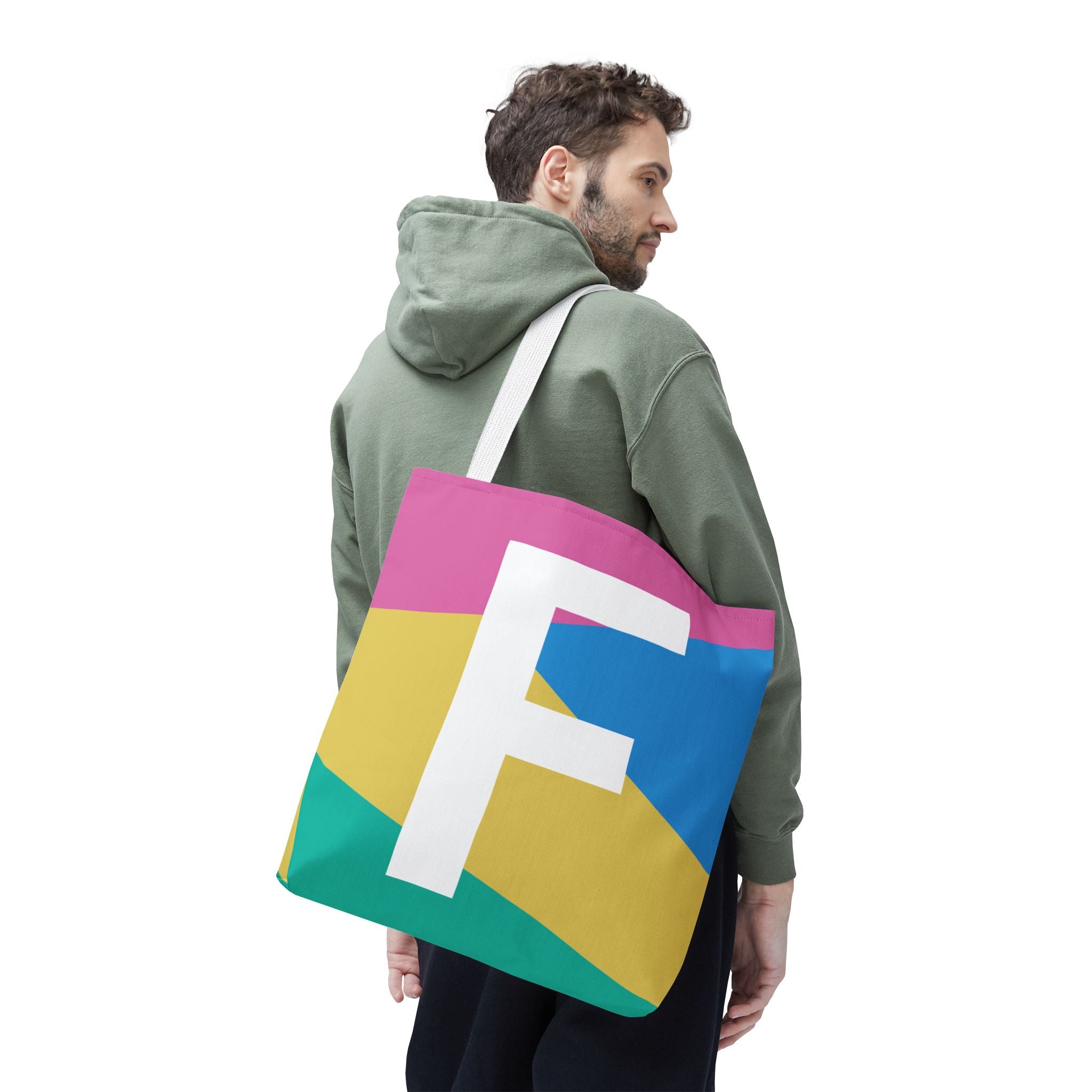 Monogram 'F' Colorblock Tote Bag — Personalized Initial F Shoulder Tote