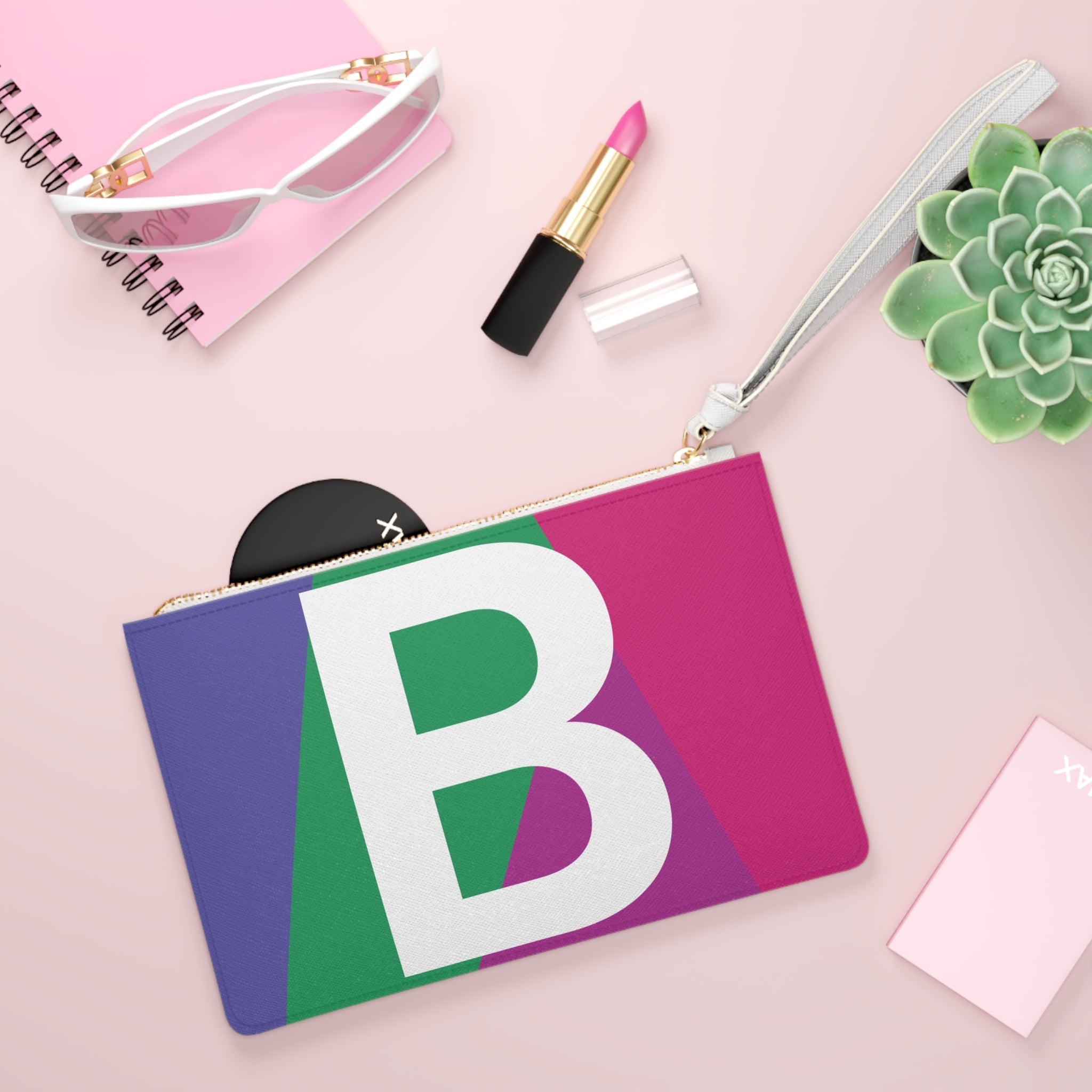 Monogram 'B' Colorblock Clutch Bag — Bold Geometric Wristlet for Everyday & Gifts
