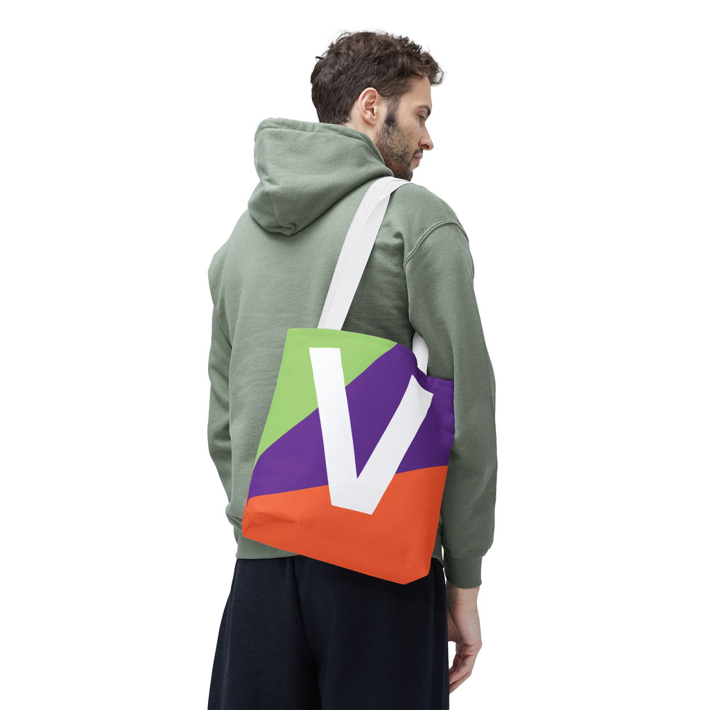 Monogram 'V' Colorblock Tote Bag — Personalized Initial V Shoulder Tote