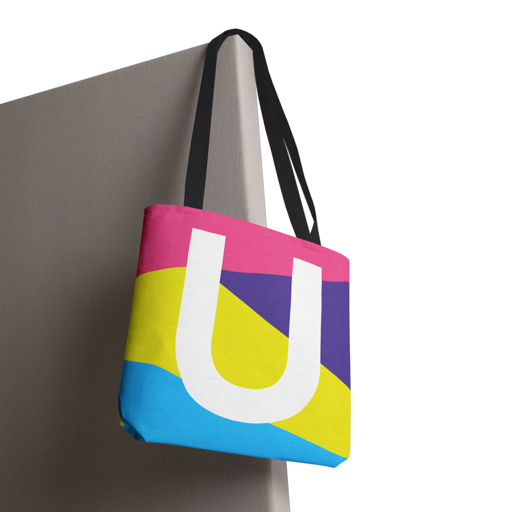 Monogram 'U' Colorblock Tote Bag — Personalized Initial U Shoulder Tote
