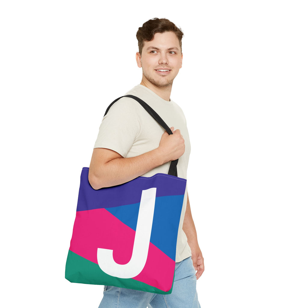 Monogram 'J' Colorblock Tote Bag — Personalized Initial J Shoulder Tote