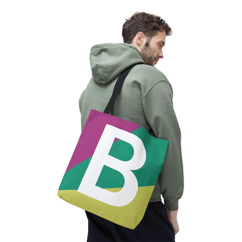 Monogram 'B' Colorblock Tote Bag — Personalized Initial B Shoulder Tote