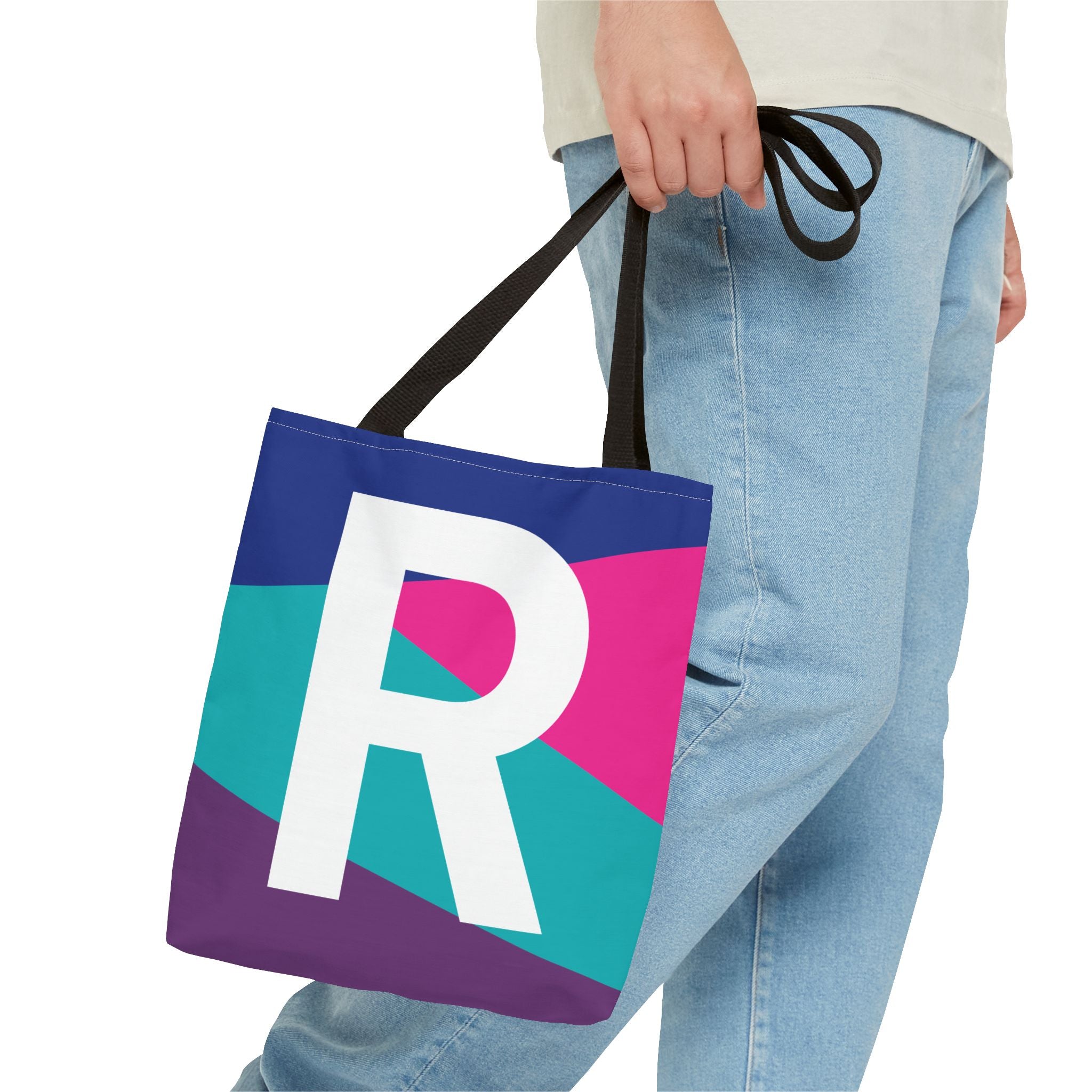 Monogram 'R' Colorblock Tote Bag — Personalized Initial R Shoulder Tote