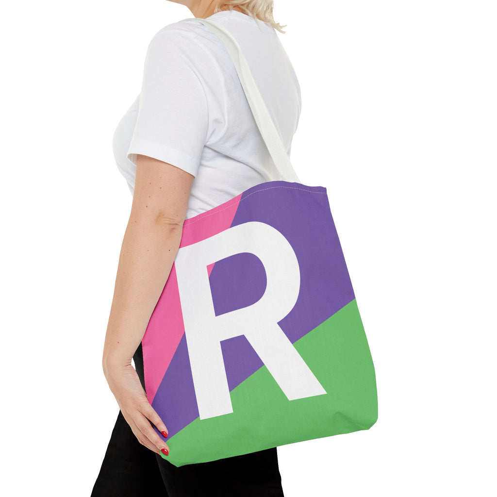Monogram 'R' Colorblock Tote Bag — Personalized Initial R Shoulder Tote