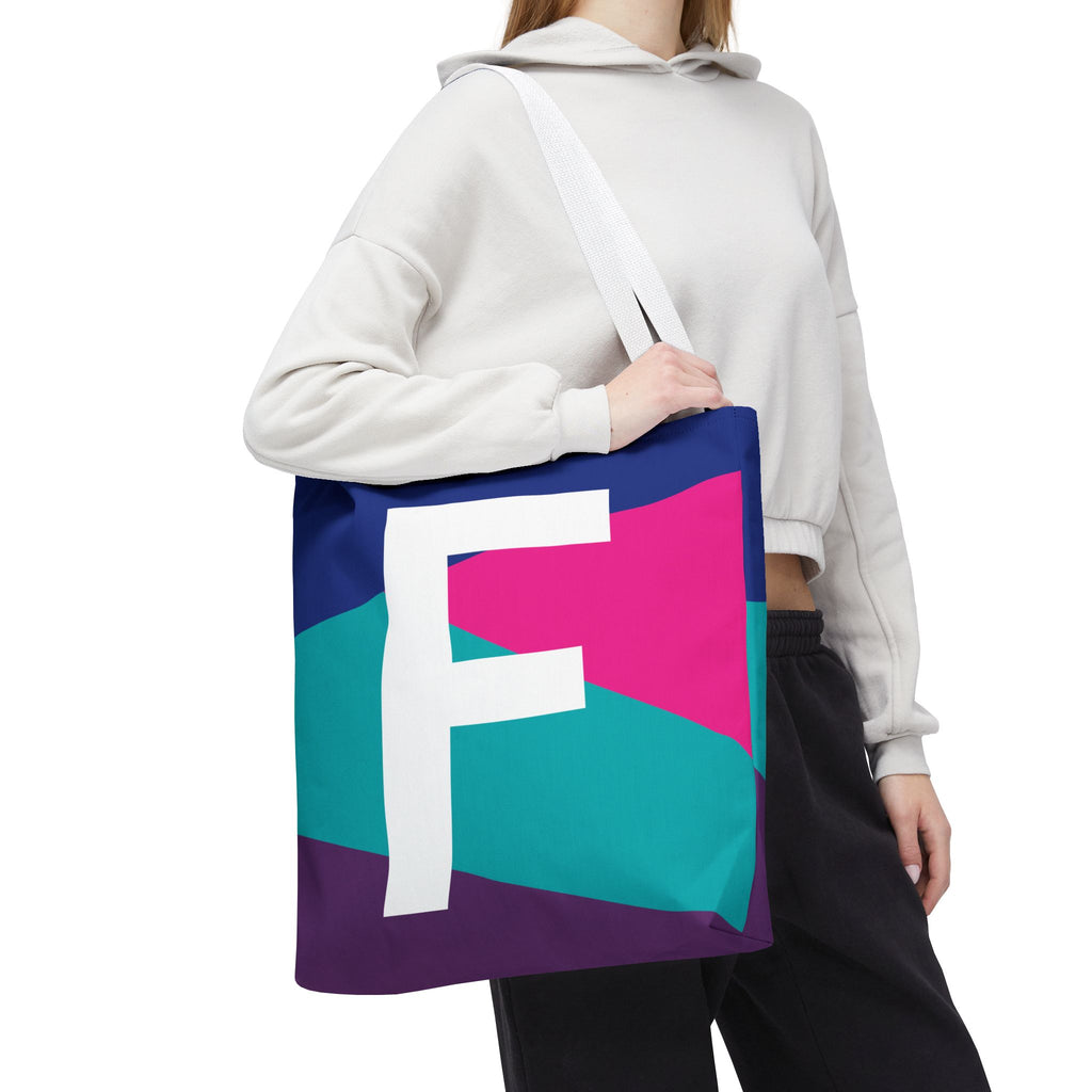 Monogram 'F' Colorblock Tote Bag — Personalized Initial F Shoulder Tote