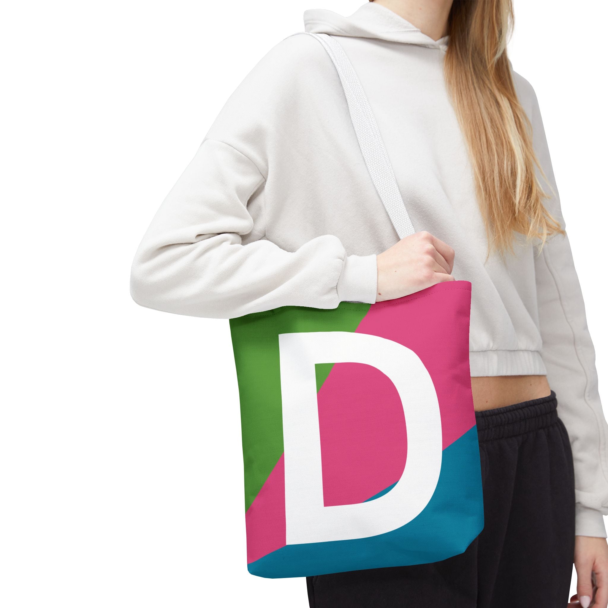 Monogram 'D' Colorblock Tote Bag — Personalized Initial D Shoulder Tote