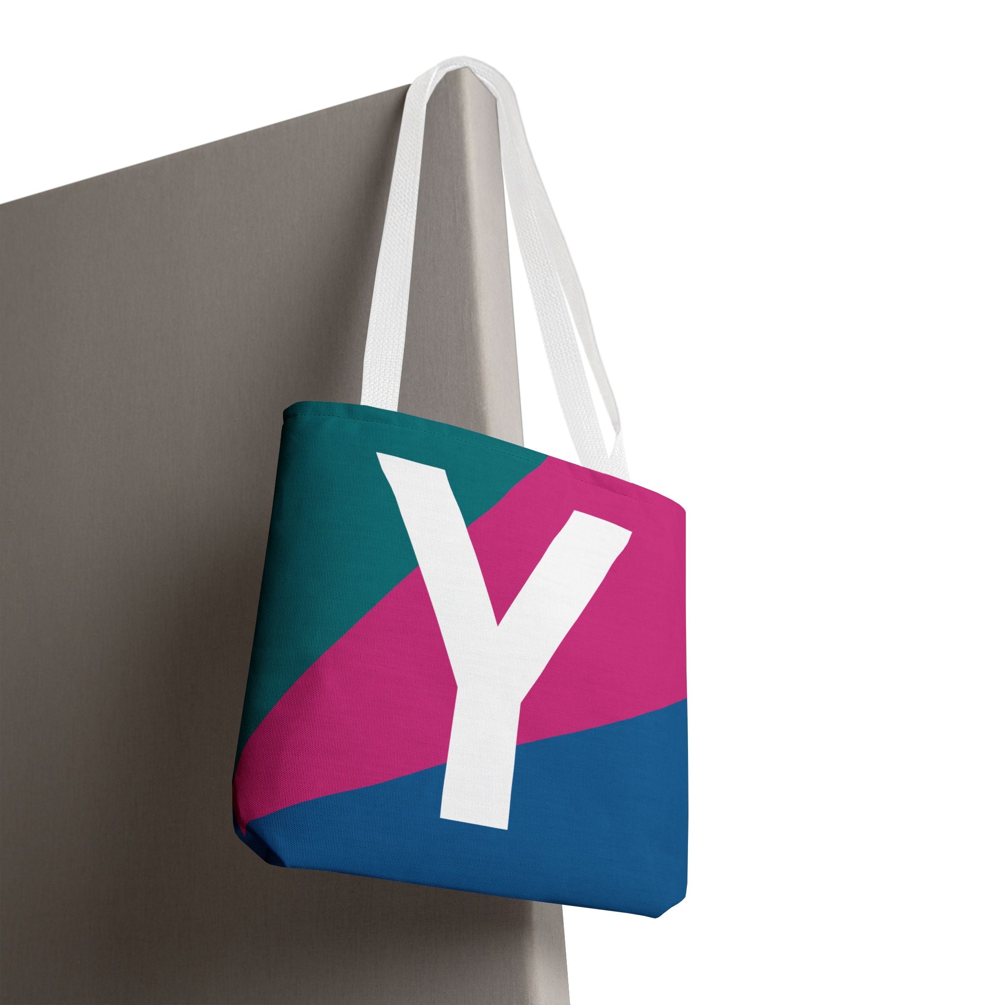 Monogram 'Y' Colorblock Tote Bag — Personalized Initial Y Shoulder Tote
