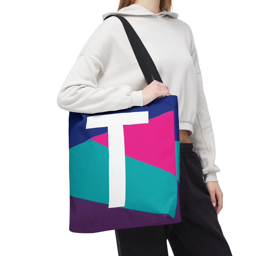 Monogram 'T' Colorblock Tote Bag — Personalized Initial T Shoulder Tote
