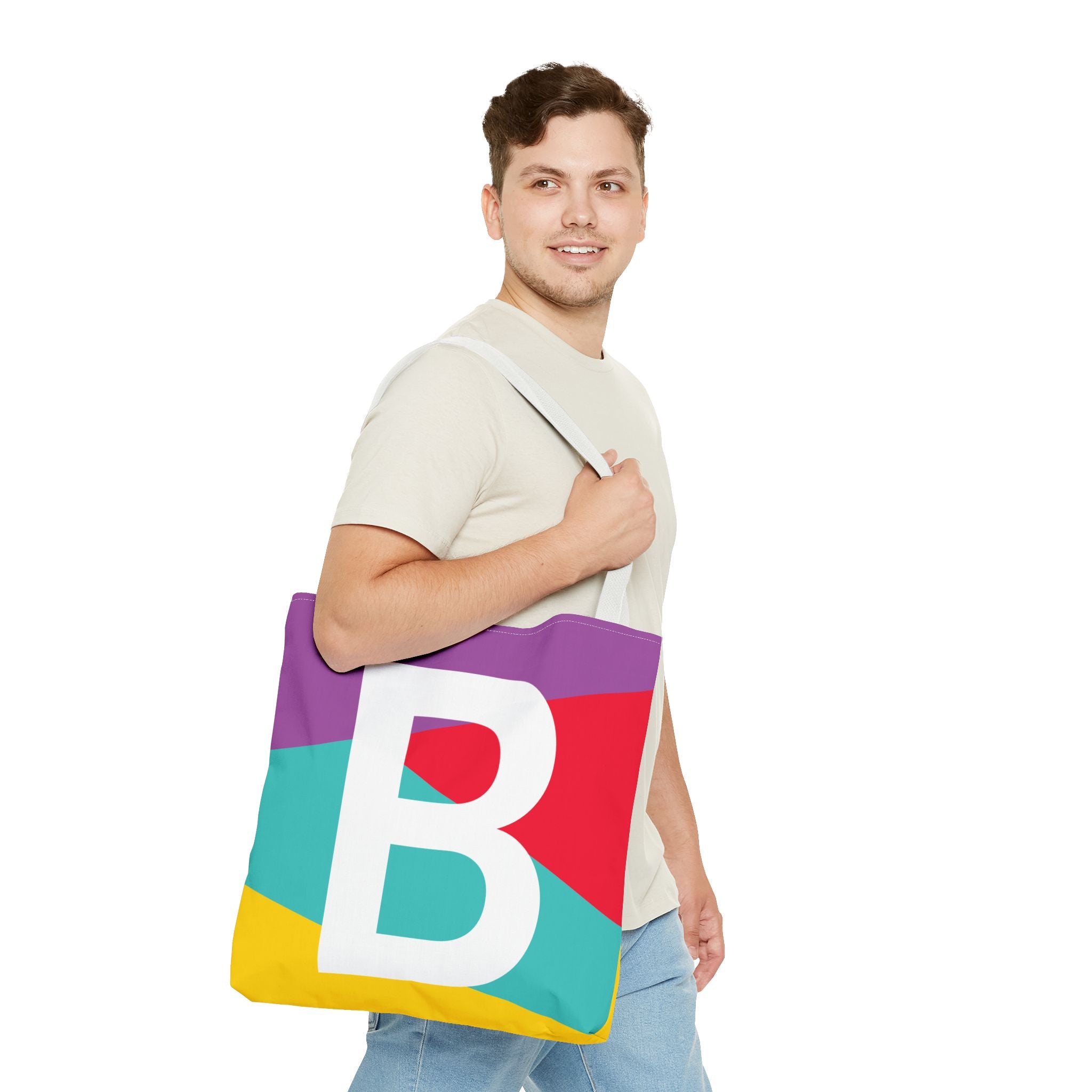 Monogram 'B' Colorblock Tote Bag — Personalized Initial B Shoulder Tote