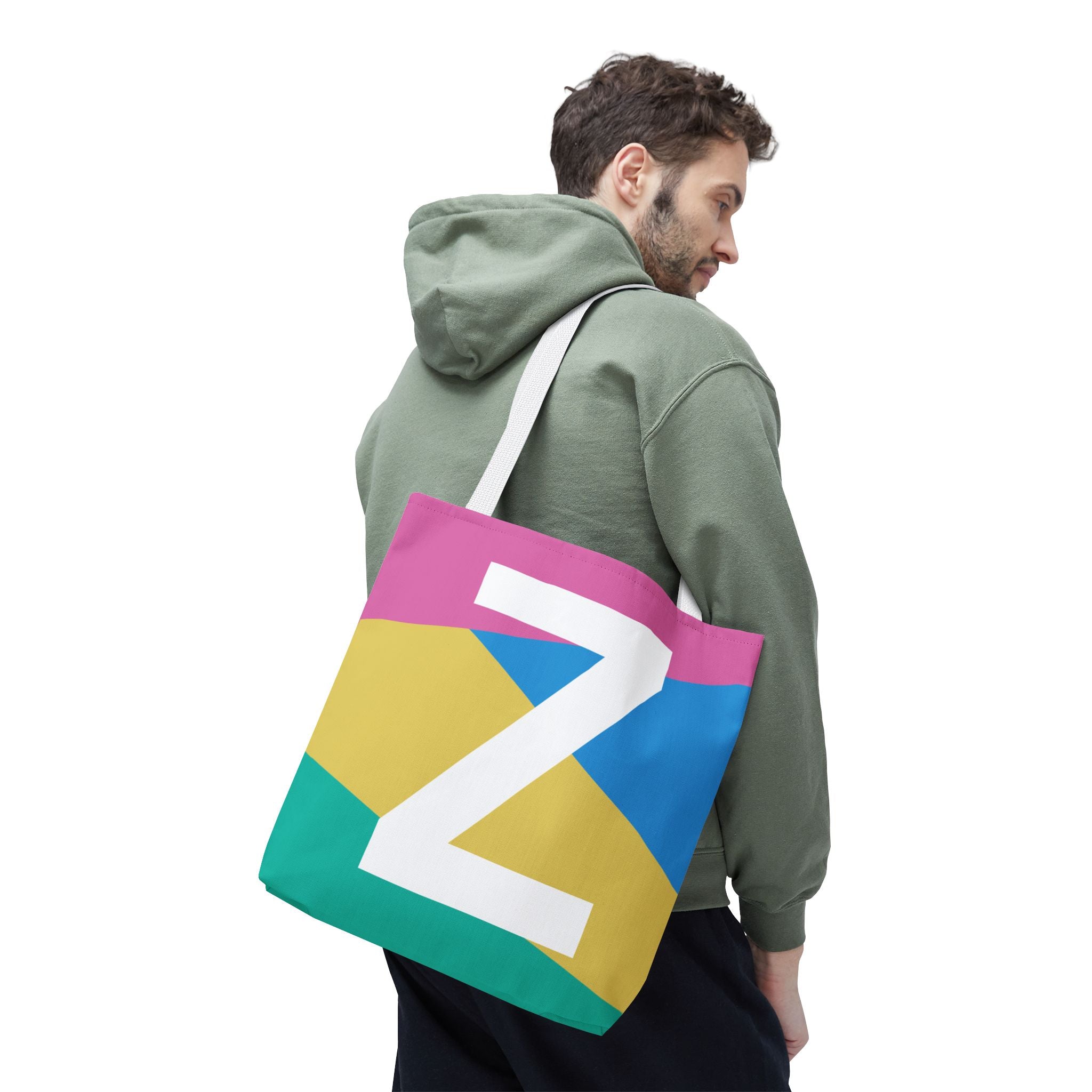 Monogram 'Z' Colorblock Tote Bag — Personalized Initial Z Shoulder Tote