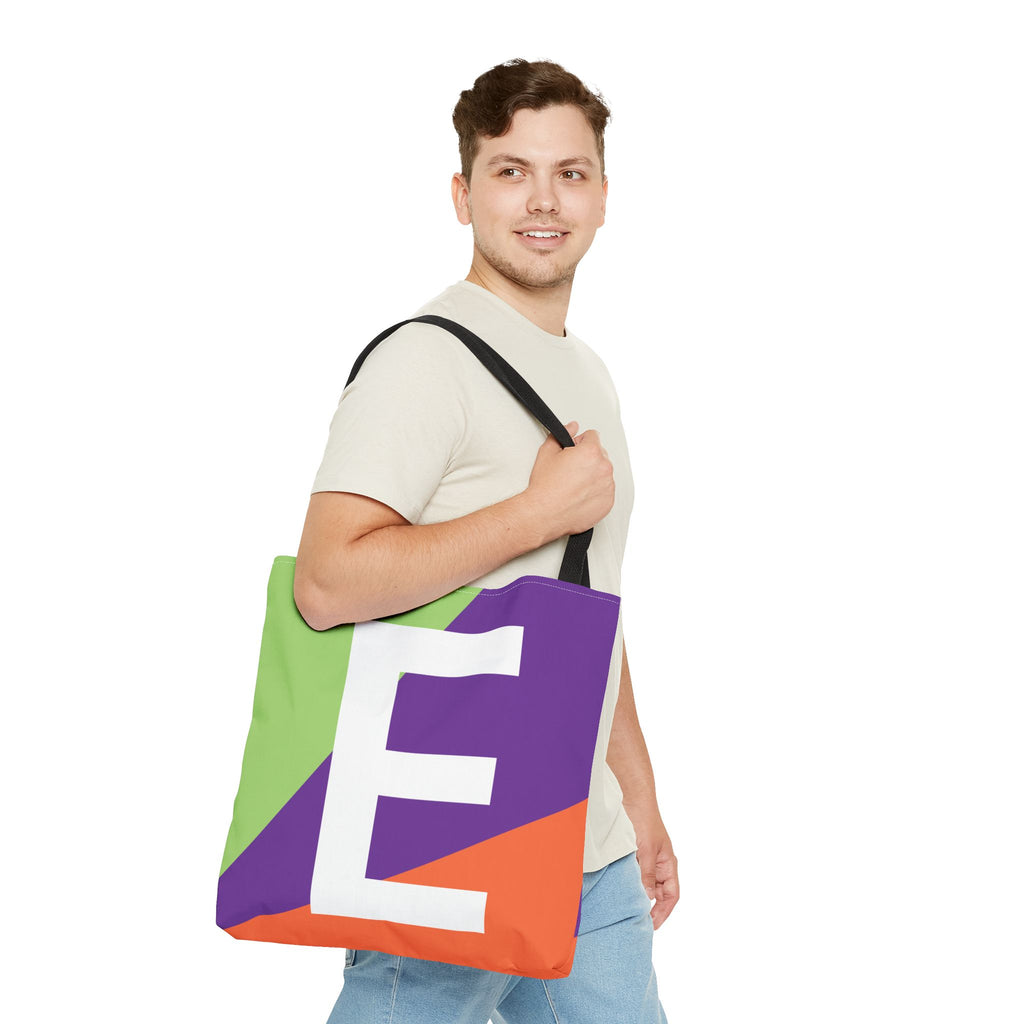 Monogram 'E' Colorblock Tote Bag — Personalized Initial E Shoulder Tote