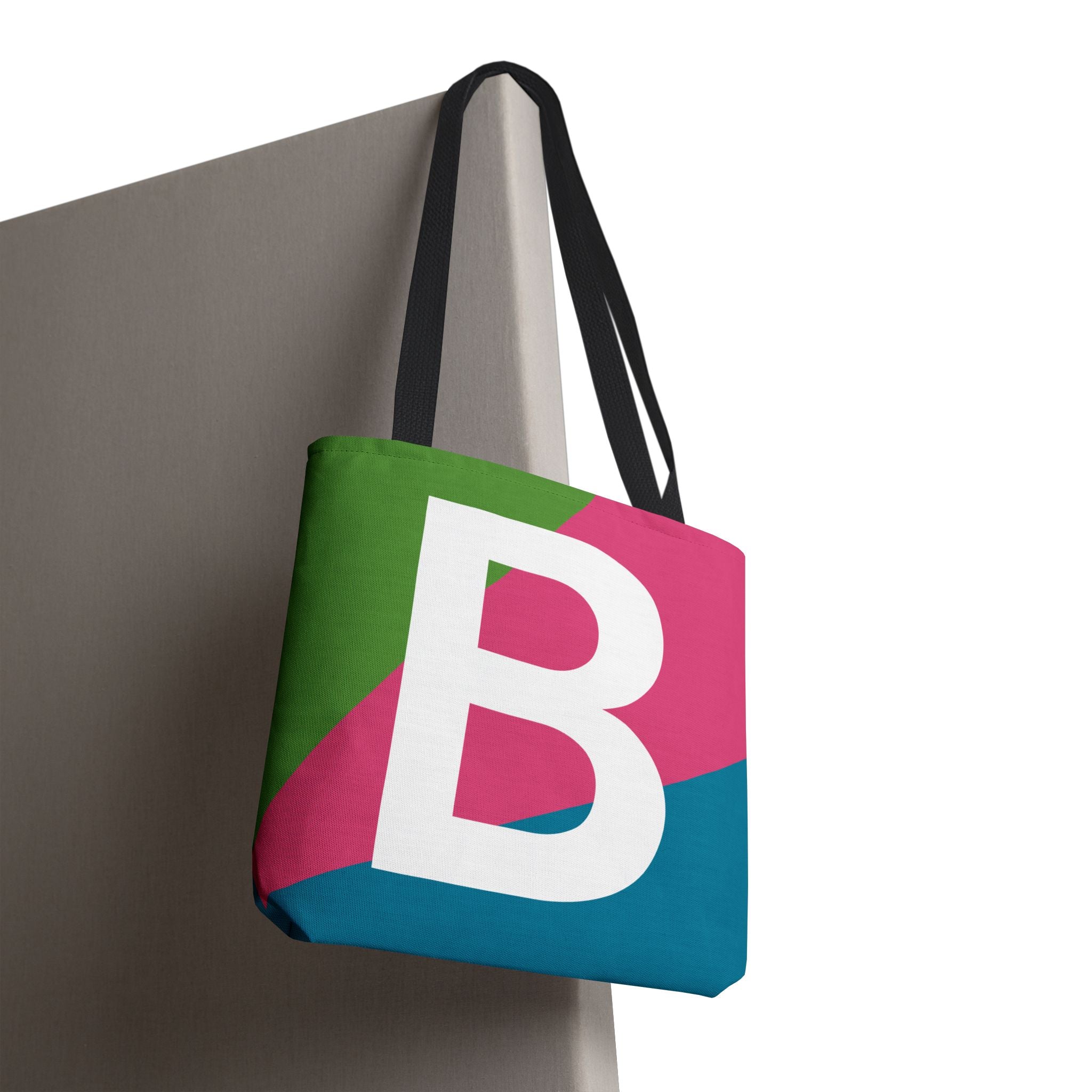Monogram 'B' Colorblock Tote Bag — Personalized Initial B Shoulder Tote