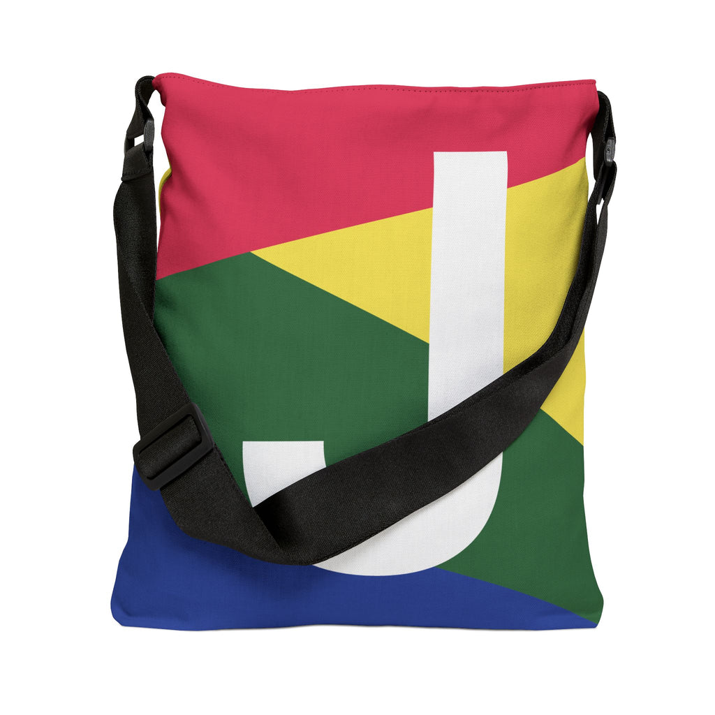 Initial Letter 'J' Colorblock Adjustable Tote Bag — Monogram Alphabet Shoulder Bag