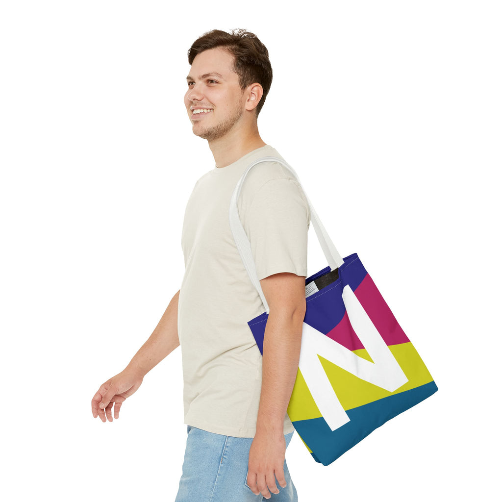 Monogram 'N' Colorblock Tote Bag — Personalized Initial N Shoulder Tote