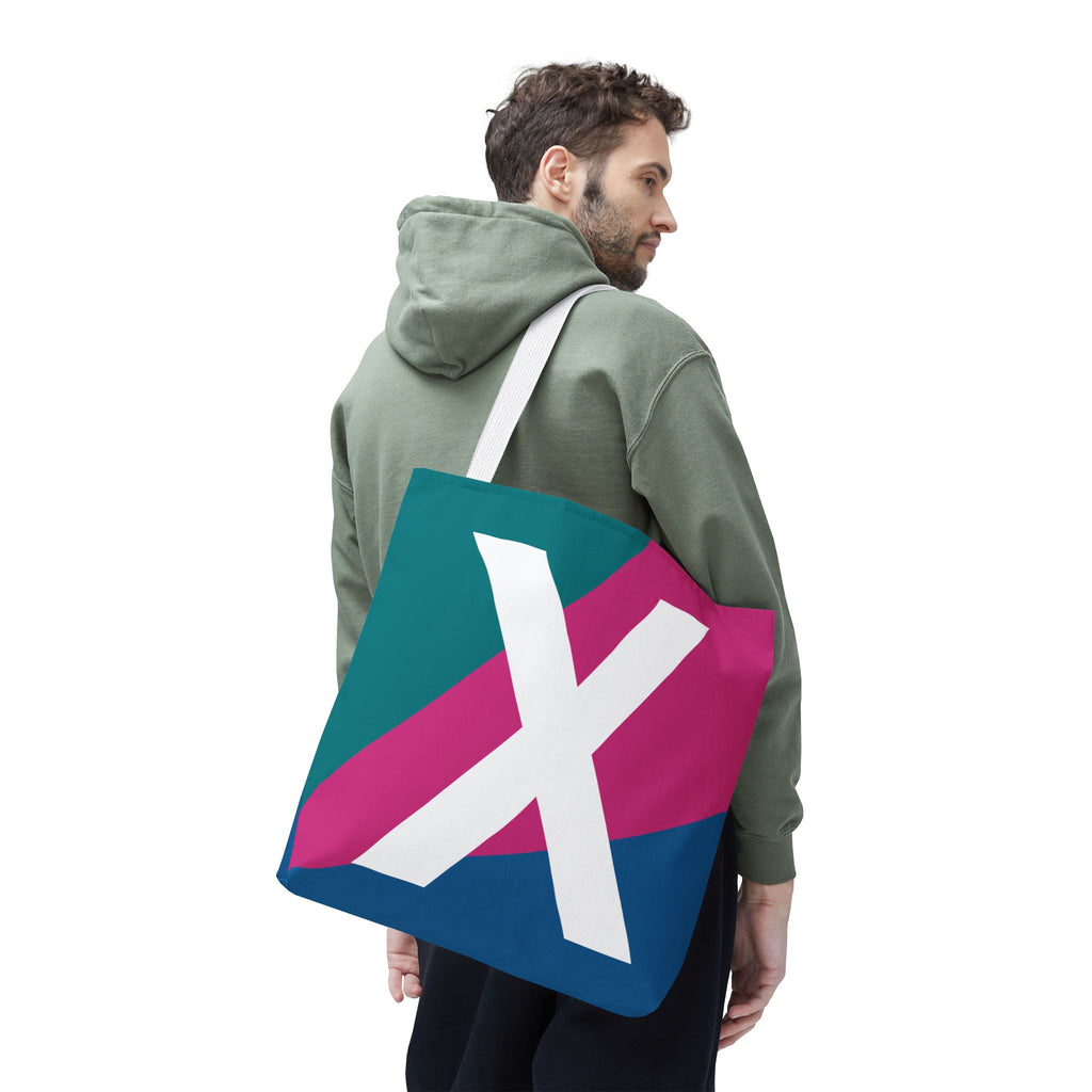 Monogram 'X' Colorblock Tote Bag — Personalized Initial X Shoulder Tote