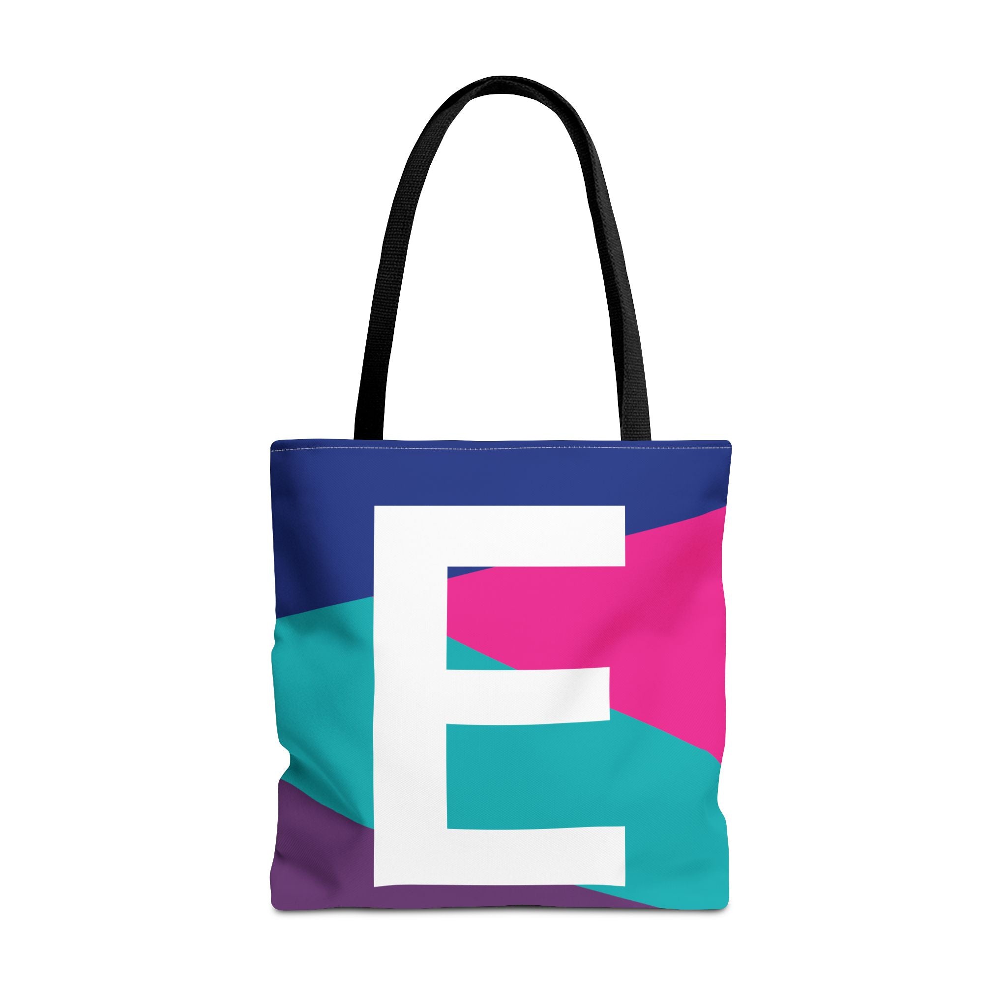 Monogram 'E' Colorblock Tote Bag — Personalized Initial E Shoulder Tote