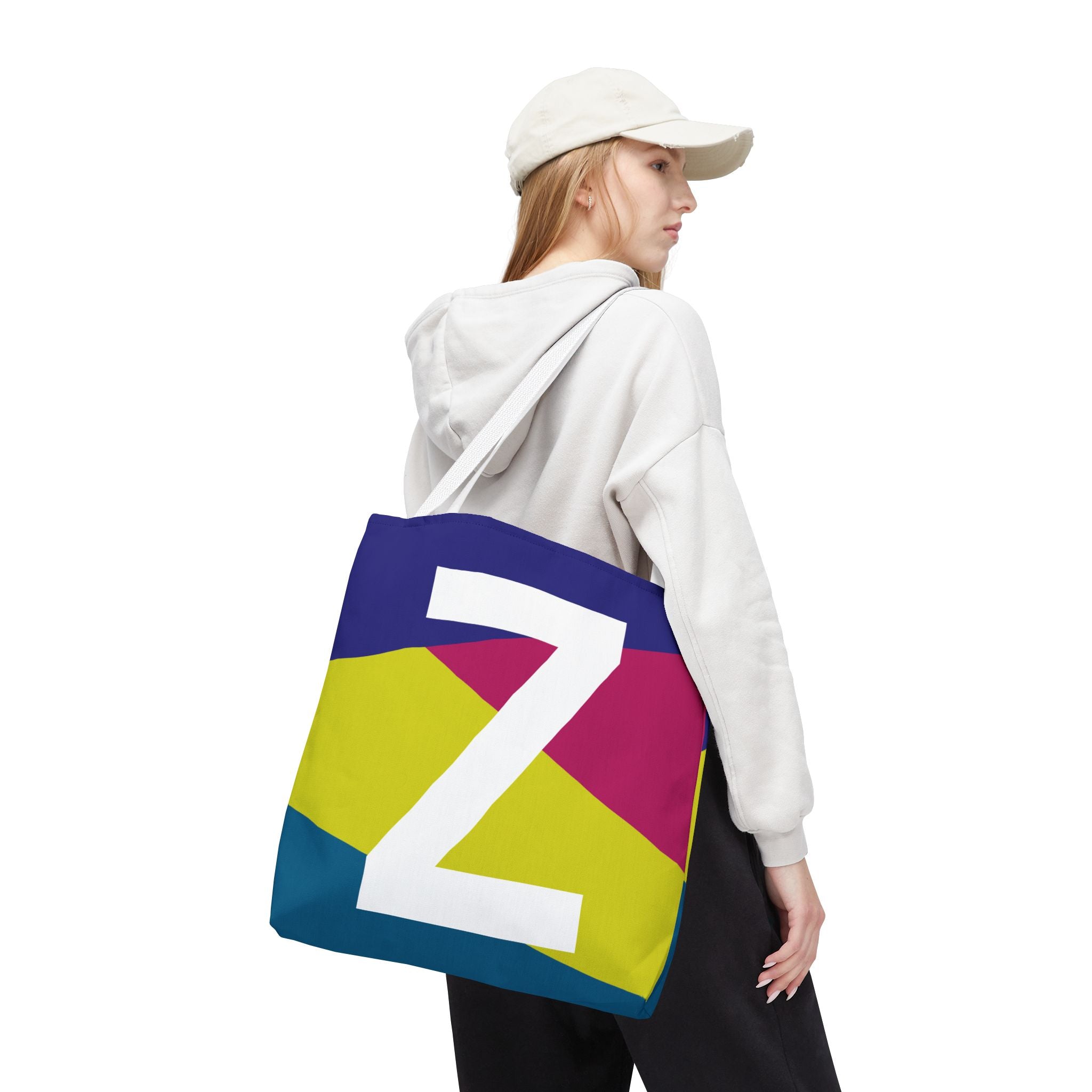 Monogram 'Z' Colorblock Tote Bag — Personalized Initial Z Shoulder Tote