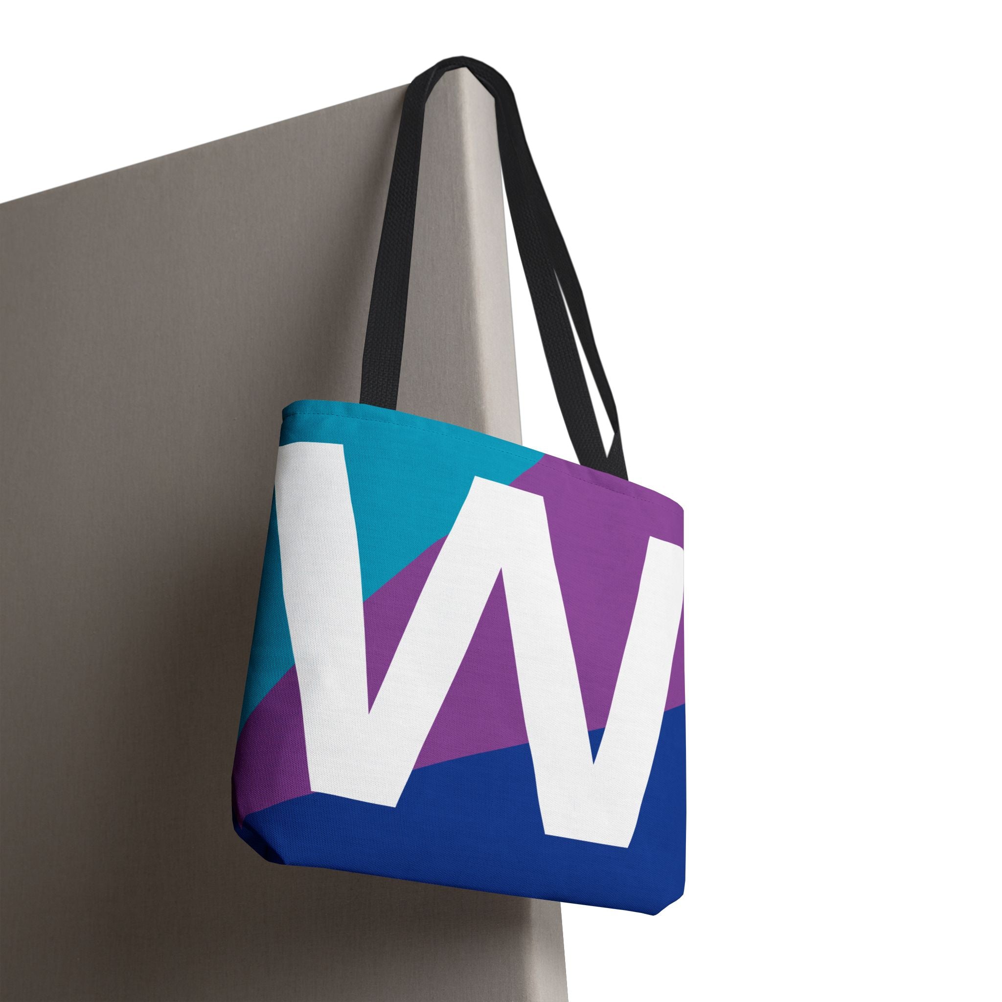 Monogram 'W' Colorblock Tote Bag — Personalized Initial W Shoulder Tote