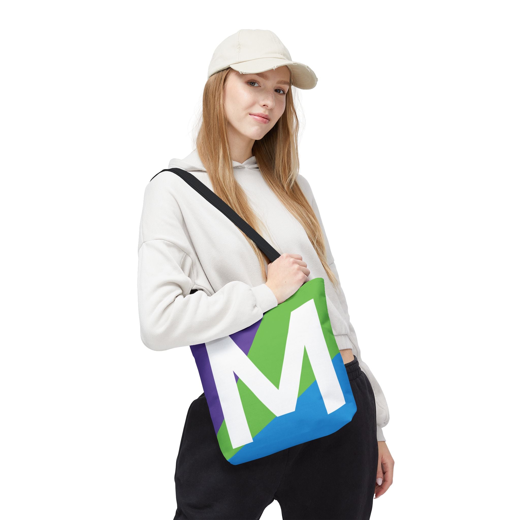 Monogram 'M' Colorblock Tote Bag — Personalized Initial M Shoulder Tote