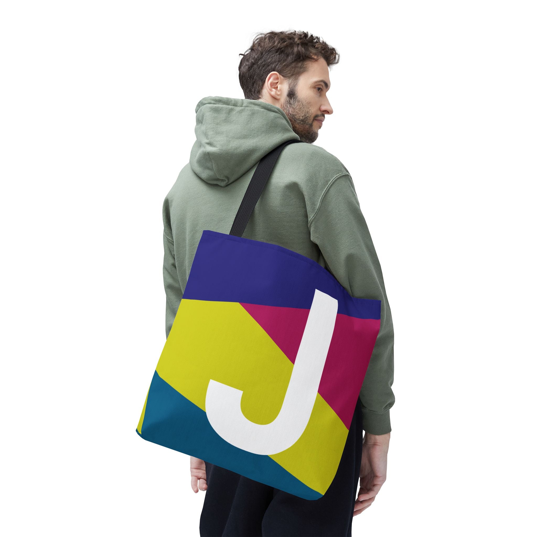 Monogram 'J' Colorblock Tote Bag — Personalized Initial J Shoulder Tote