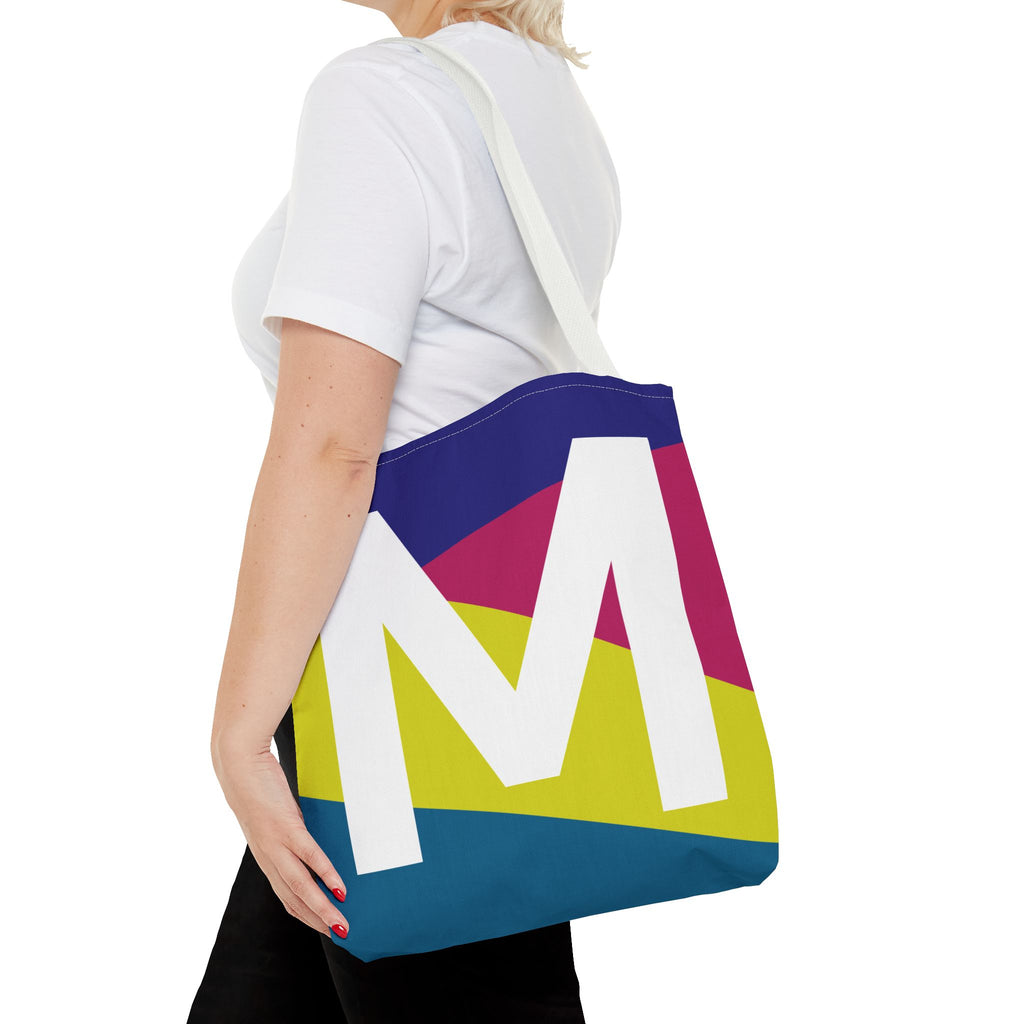 Monogram 'M' Colorblock Tote Bag — Personalized Initial M Shoulder Tote