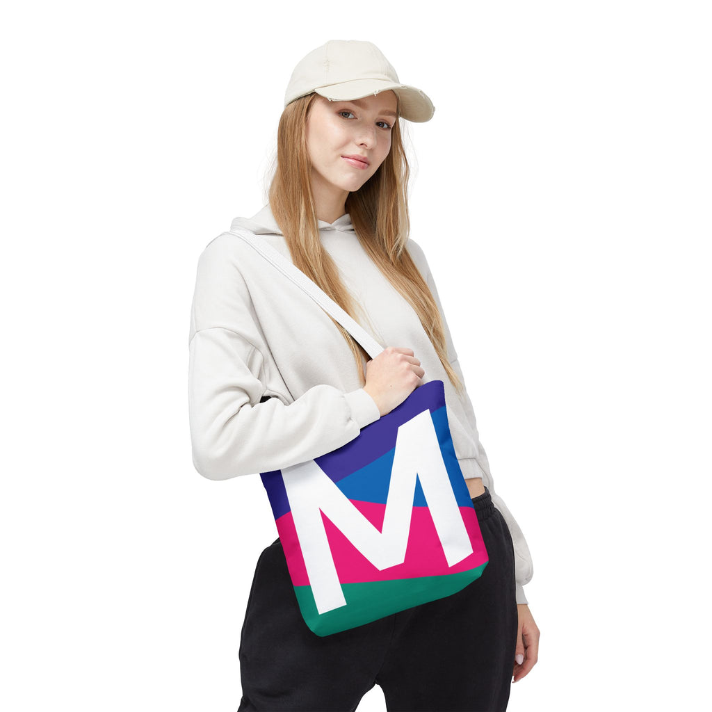 Monogram 'M' Colorblock Tote Bag — Personalized Initial M Shoulder Tote
