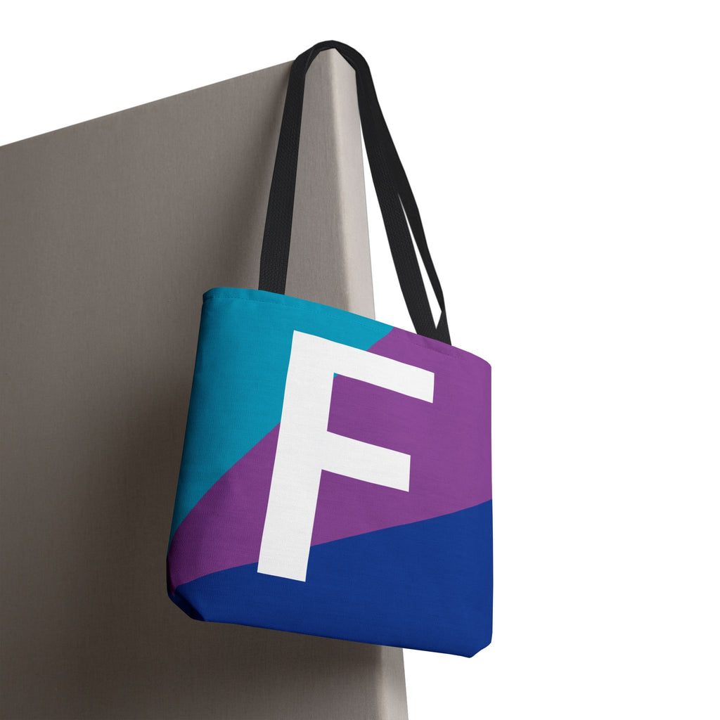 Monogram 'F' Colorblock Tote Bag — Personalized Initial F Shoulder Tote
