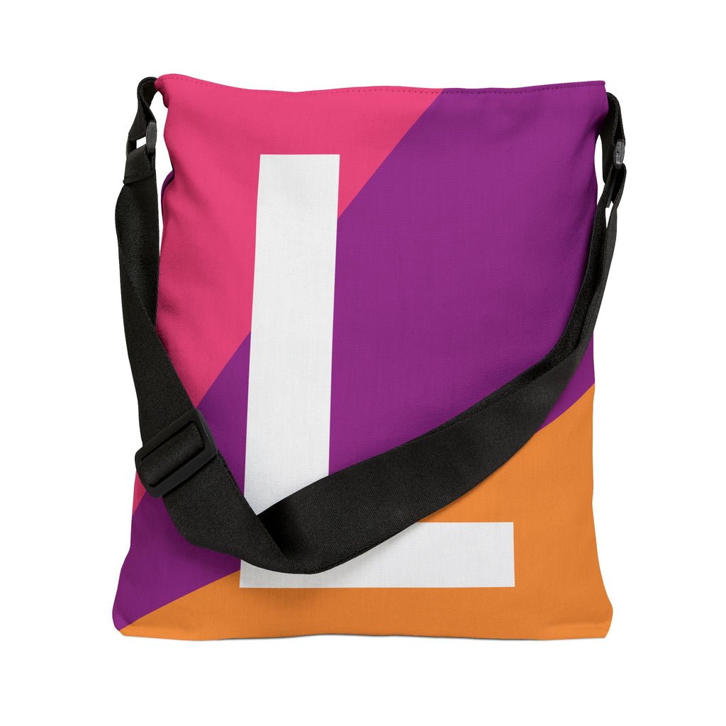 Initial Letter 'L' Colorblock Adjustable Tote Bag — Monogram Alphabet Shoulder Bag