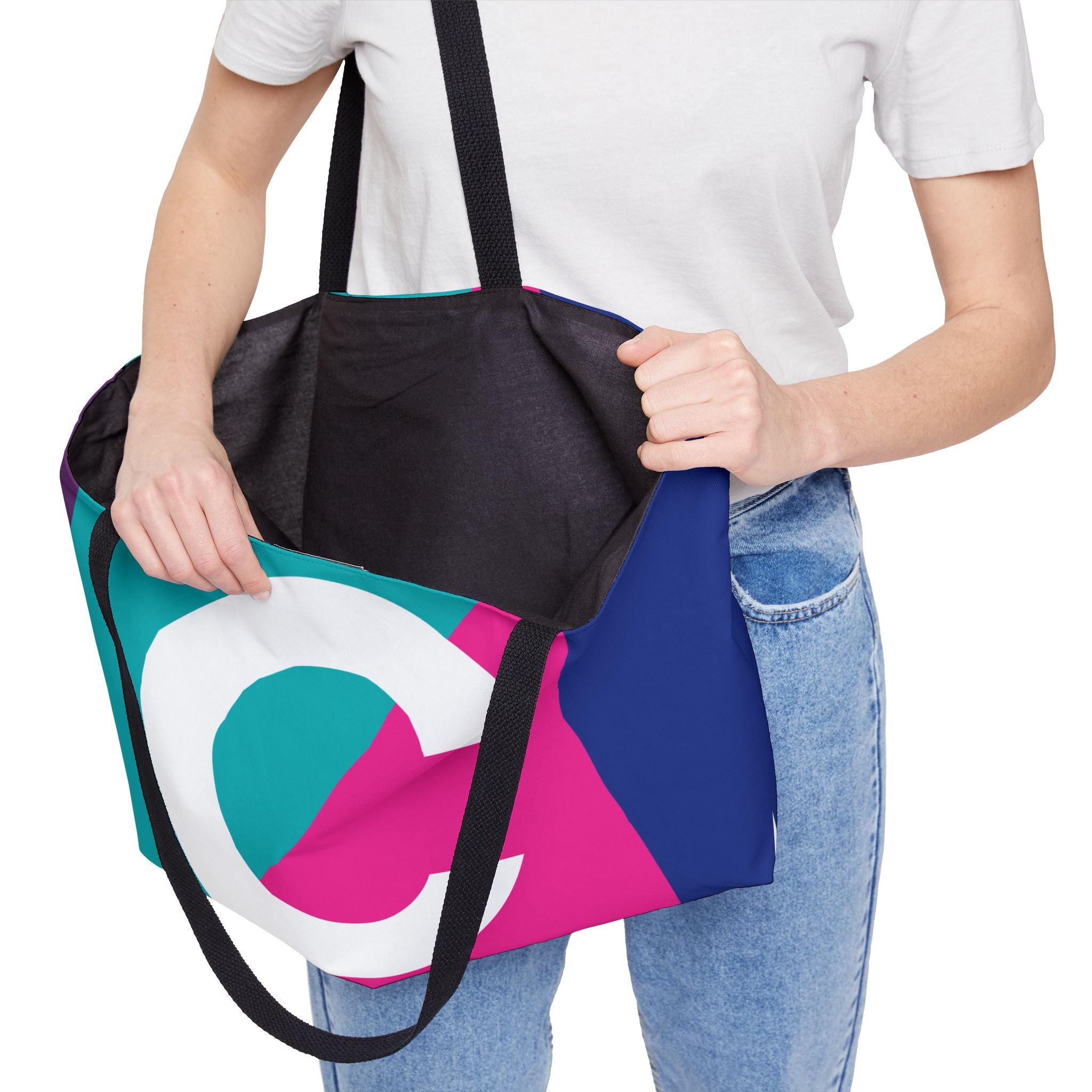 Personalized 'C' Colorblock Tote Bag — Monogram Weekender Tote