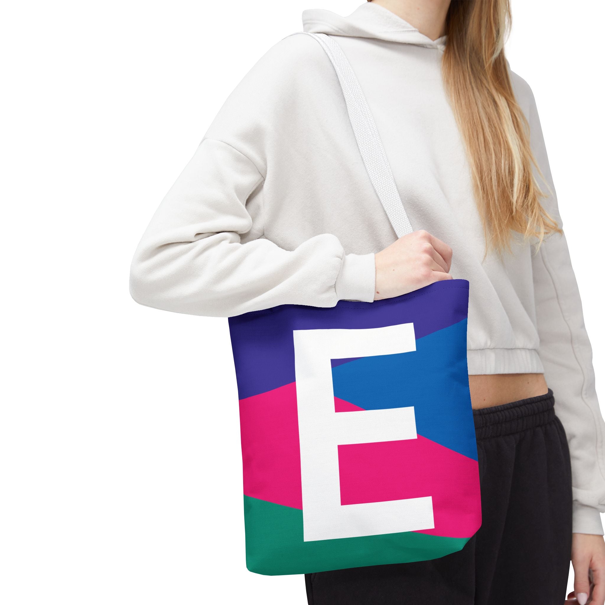 Monogram 'E' Colorblock Tote Bag — Personalized Initial E Shoulder Tote