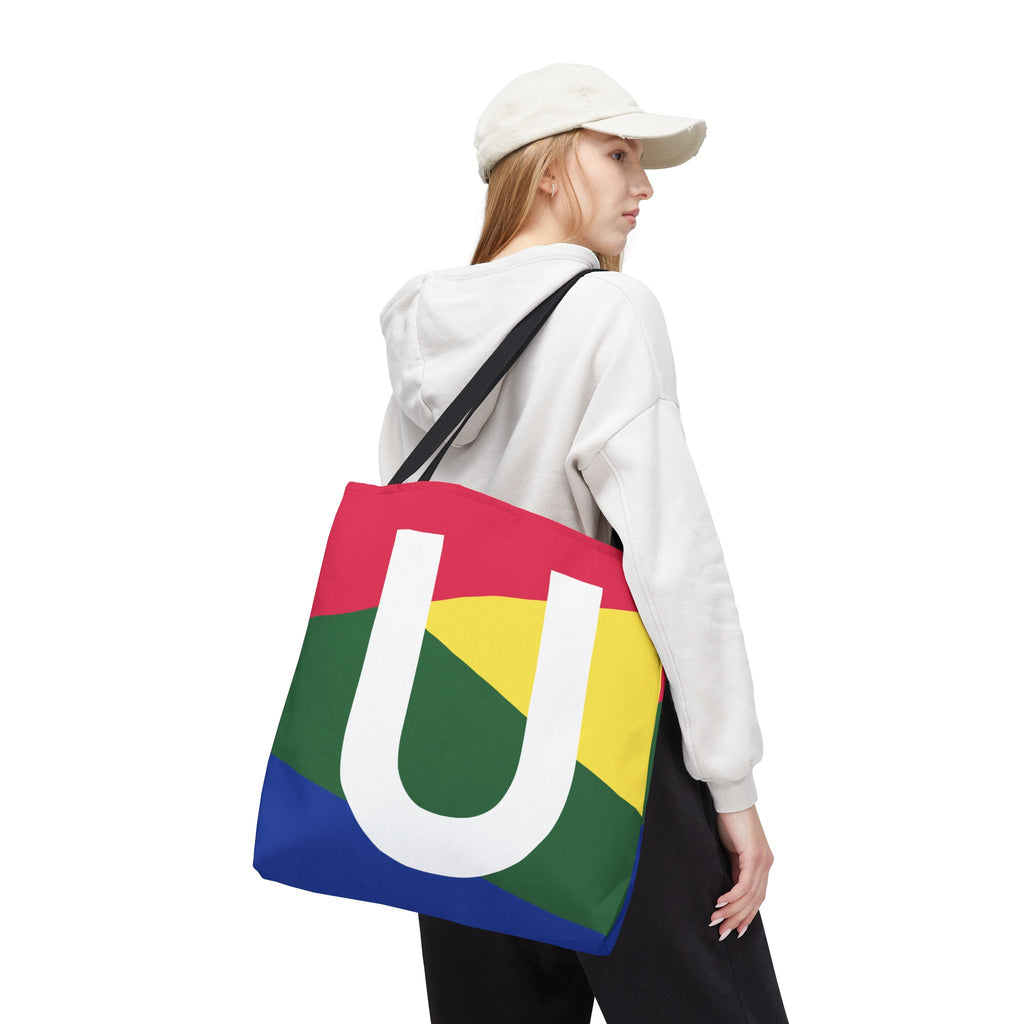 Monogram 'U' Colorblock Tote Bag — Personalized Initial U Shoulder Tote