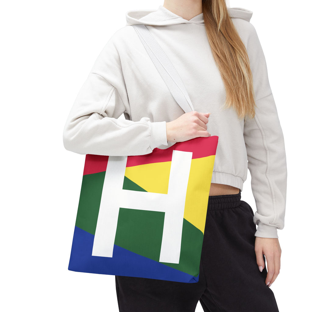 Monogram 'H' Colorblock Tote Bag — Personalized Initial H Shoulder Tote