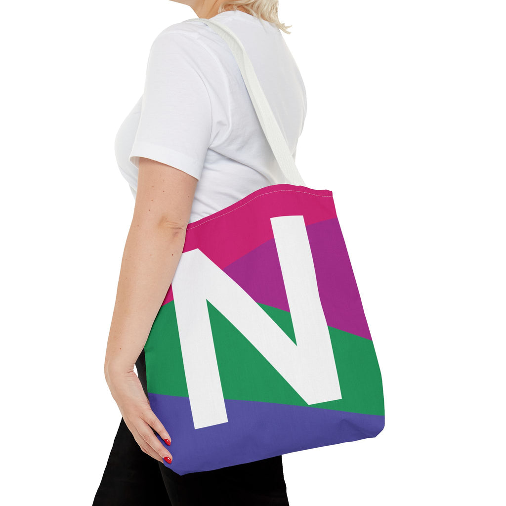 Monogram 'N' Colorblock Tote Bag — Personalized Initial N Shoulder Tote