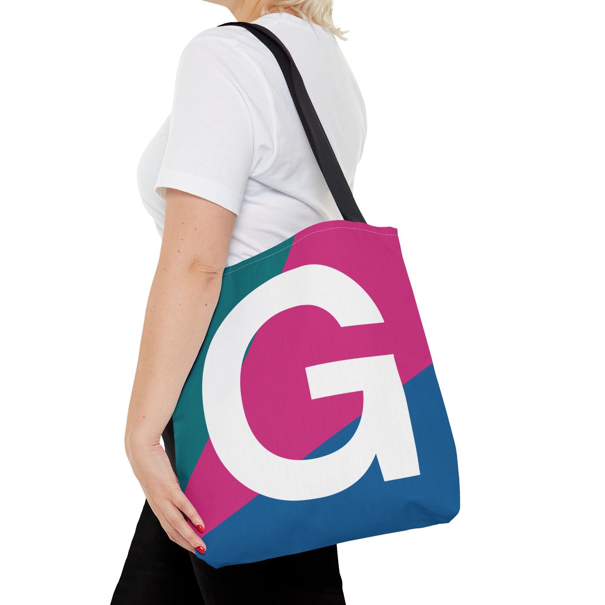 Monogram 'G' Colorblock Tote Bag — Personalized Initial G Shoulder Tote