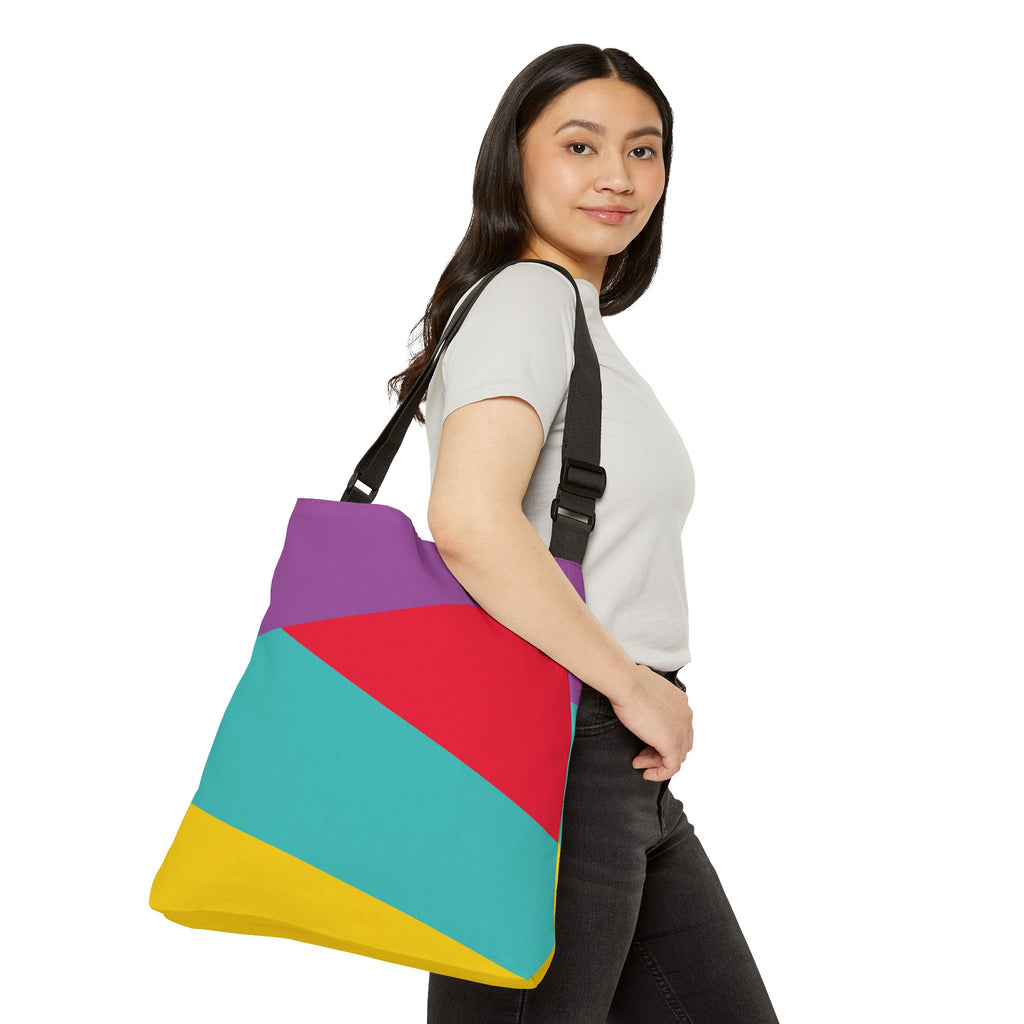 Colorblock Geometric Tote Bag — Adjustable Strap, Bright Abstract Pattern