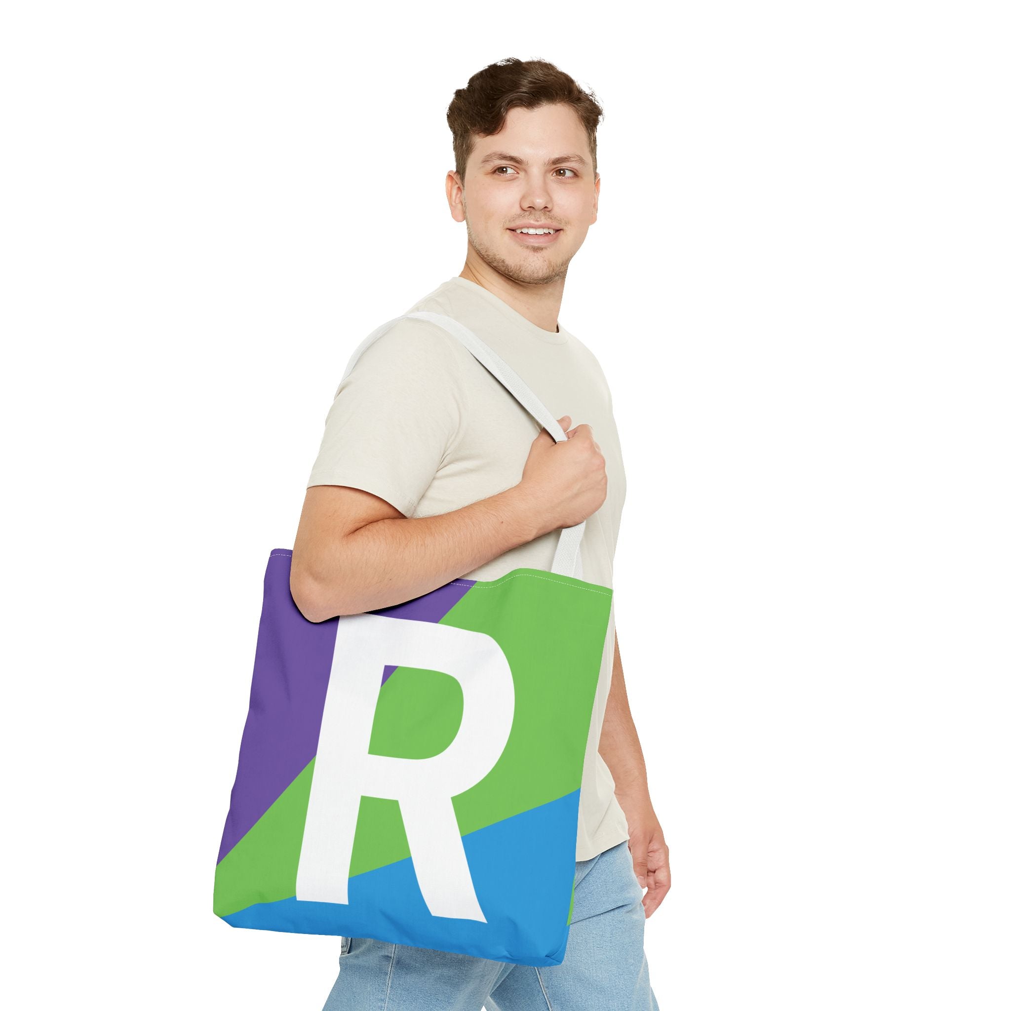 Monogram 'R' Colorblock Tote Bag — Personalized Initial R Shoulder Tote