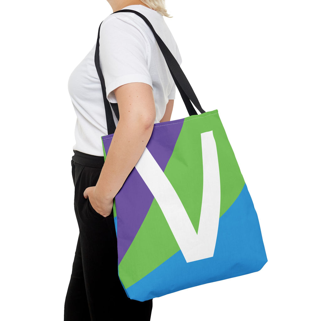 Monogram 'V' Colorblock Tote Bag — Personalized Initial V Shoulder Tote