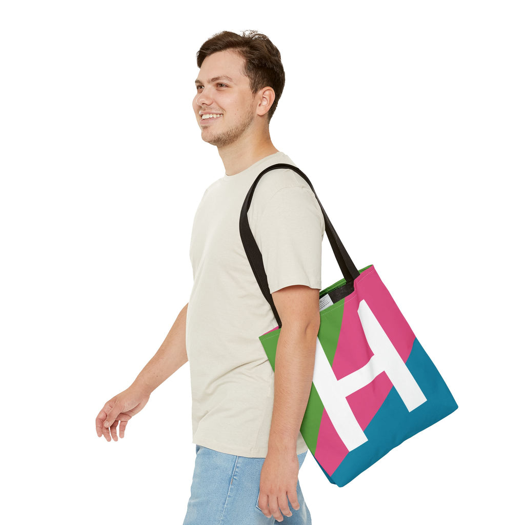 Monogram 'H' Colorblock Tote Bag — Personalized Initial H Shoulder Tote