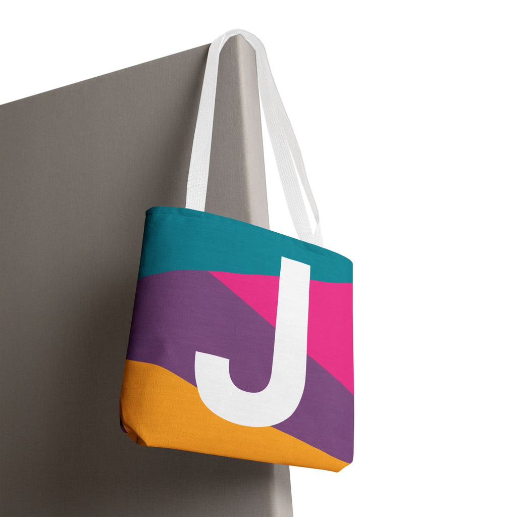 Monogram 'J' Colorblock Tote Bag — Personalized Initial J Shoulder Tote