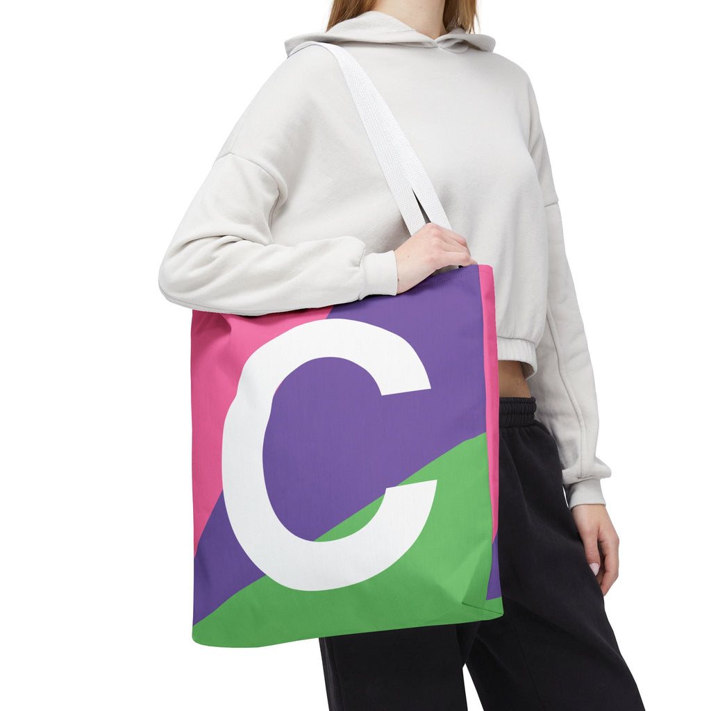 Monogram 'C' Colorblock Tote Bag — Personalized Initial C Shoulder Tote