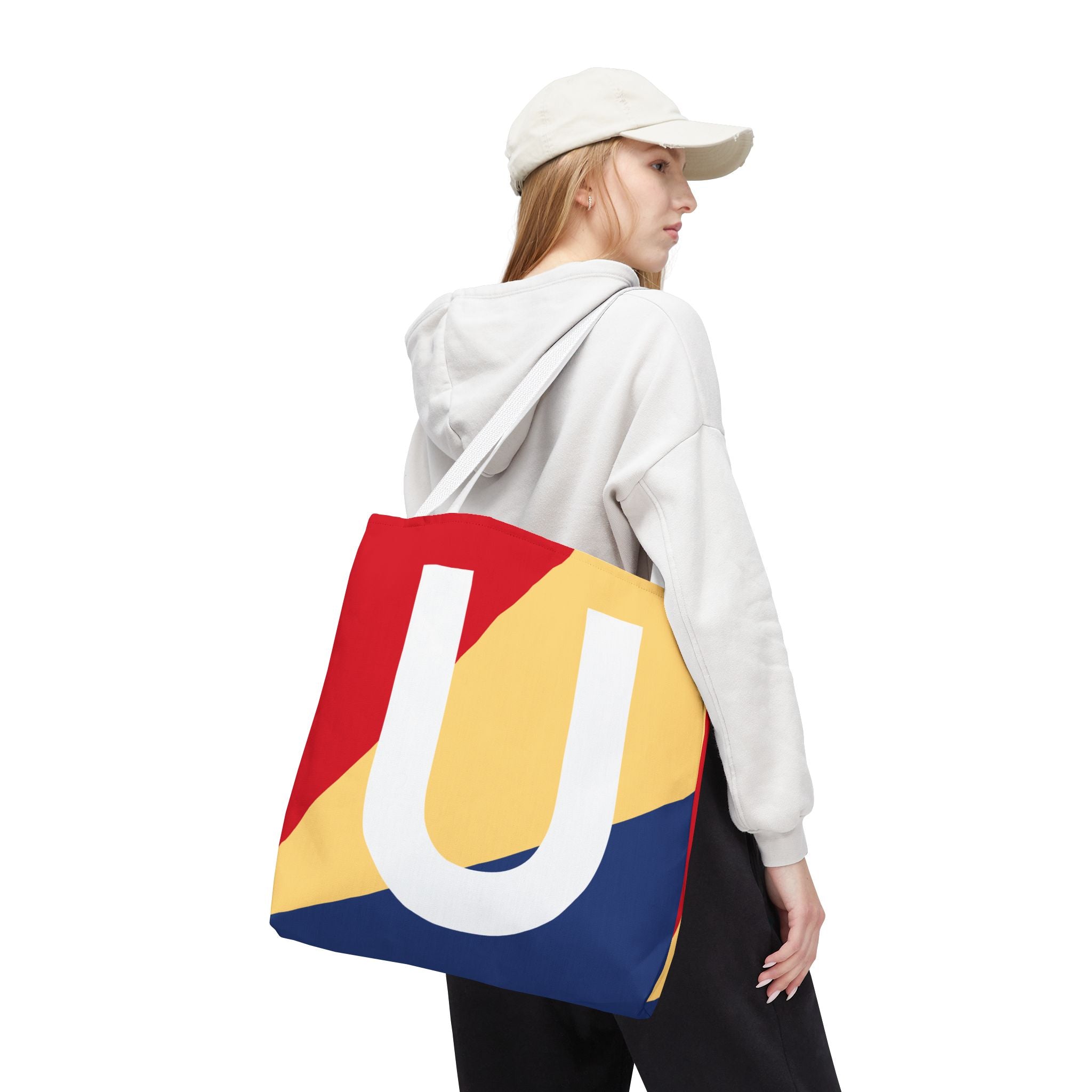 Monogram 'U' Colorblock Tote Bag — Personalized Initial U Shoulder Tote