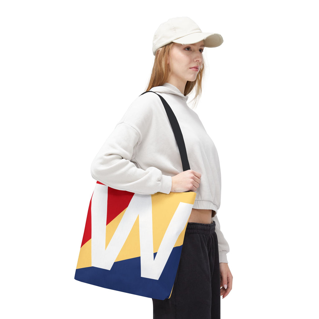 Monogram 'W' Colorblock Tote Bag — Personalized Initial W Shoulder Tote