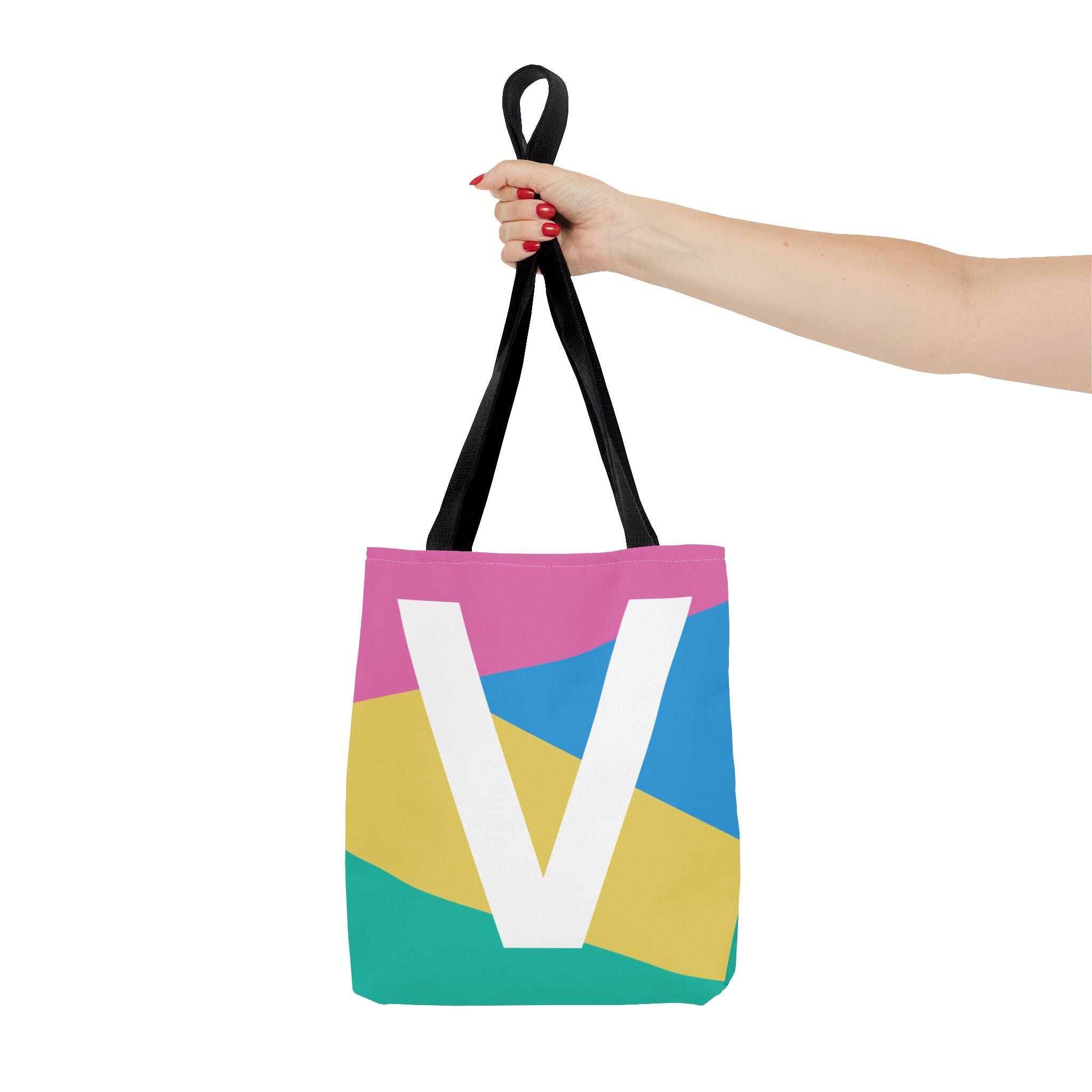 Monogram 'V' Colorblock Tote Bag — Personalized Initial V Shoulder Tote