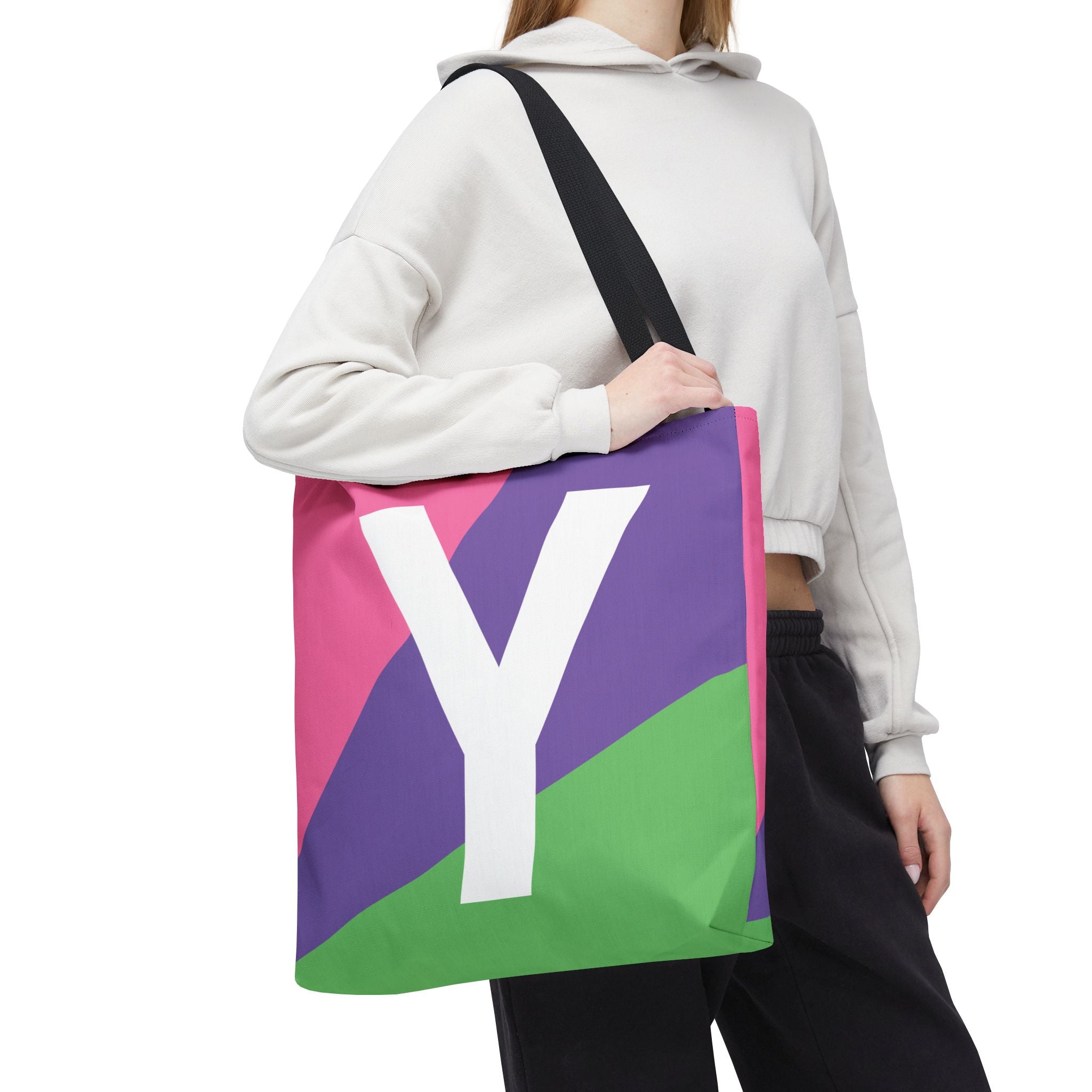 Monogram 'Y' Colorblock Tote Bag — Personalized Initial Y Shoulder Tote