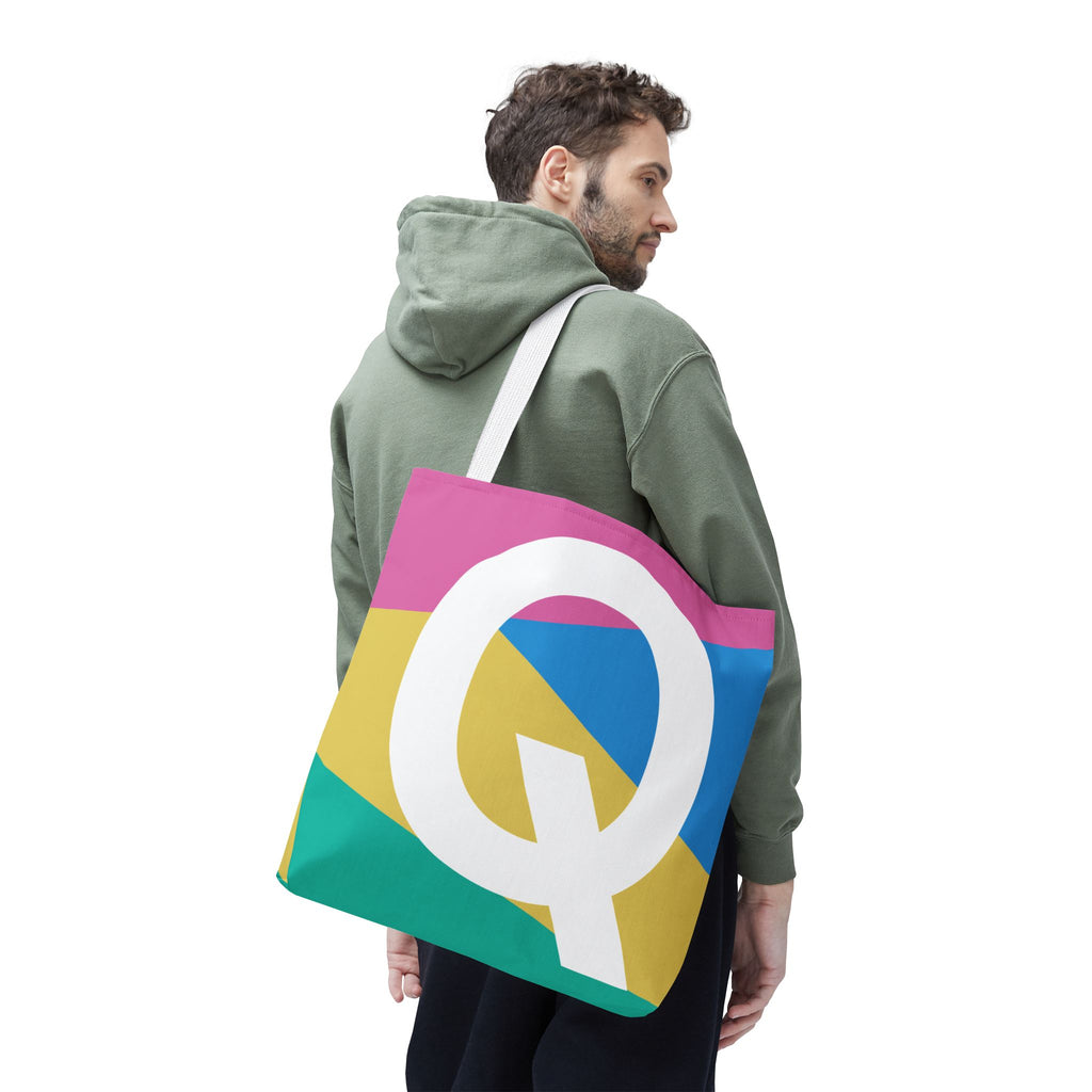 Monogram 'Q' Colorblock Tote Bag — Personalized Initial Q Shoulder Tote