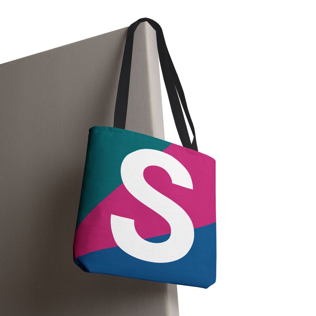 Monogram 'S' Colorblock Tote Bag — Personalized Initial S Shoulder Tote